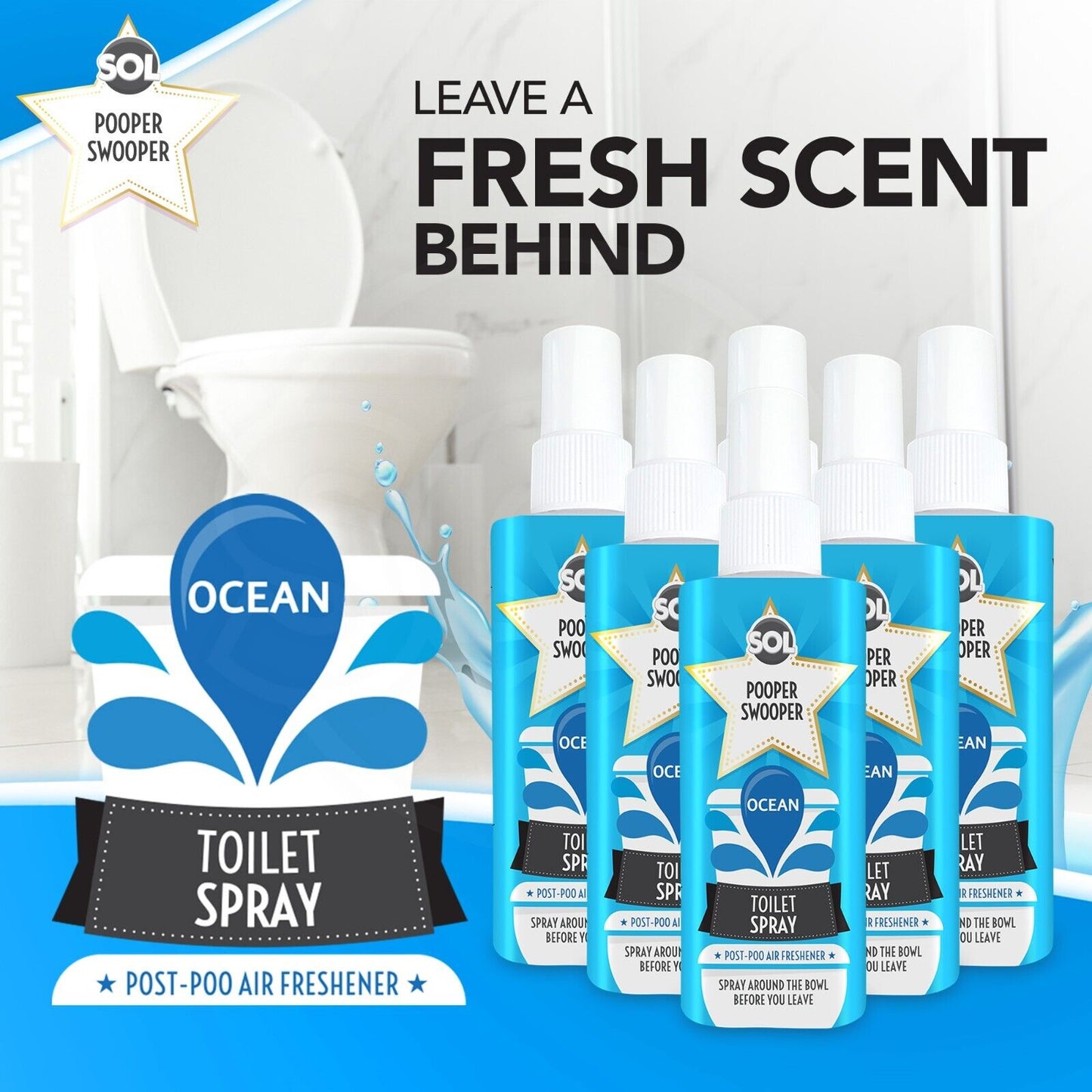 Pooper Star Toilet Spray | Ocean Scent Air Freshener | 6 Pack