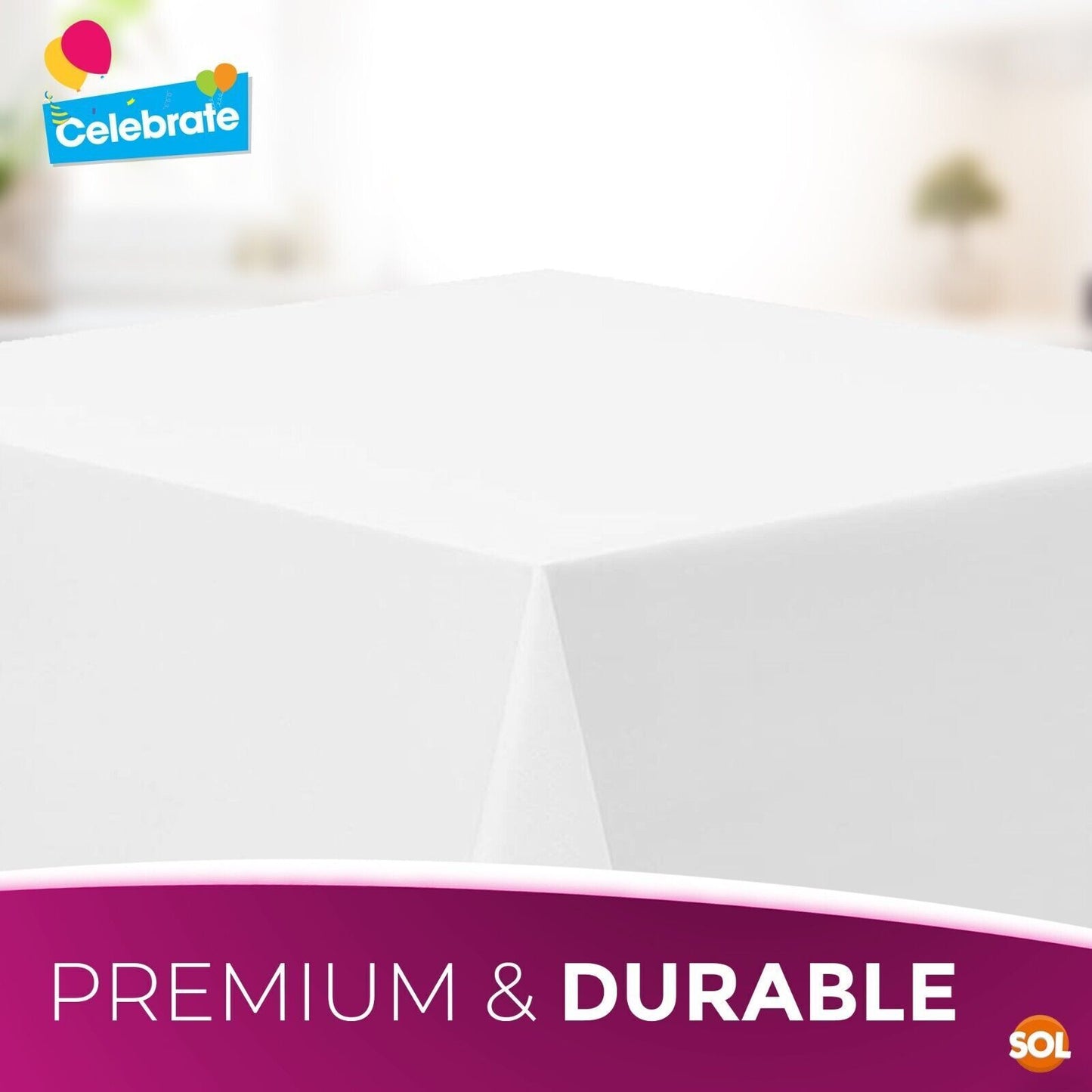 White Plastic Square Table Covers 121x121cm | Disposable Wipe Clean Party Cloth | 6 Pack