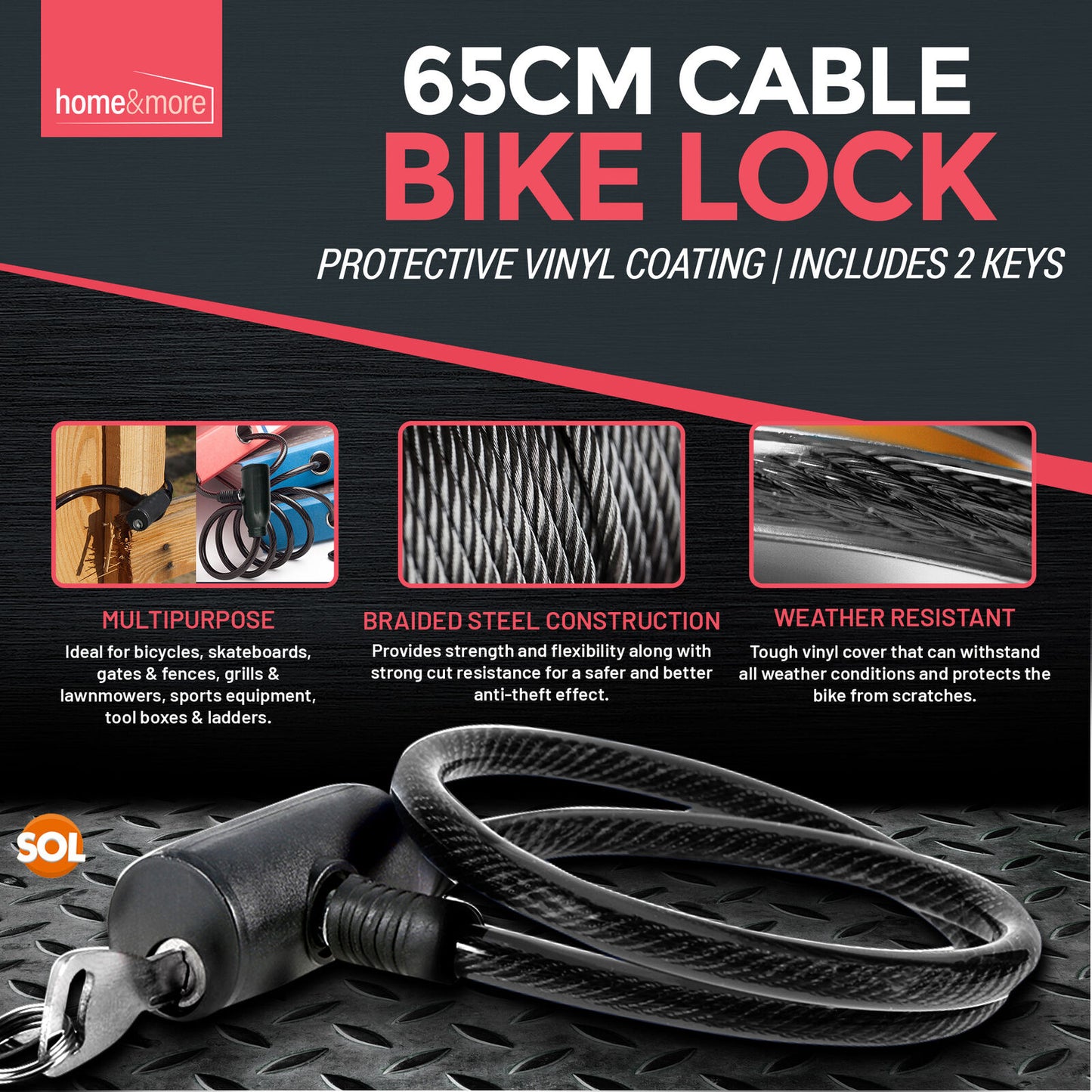 Bike Lock Cable Heavy Duty Steel Security Chain | 650mm