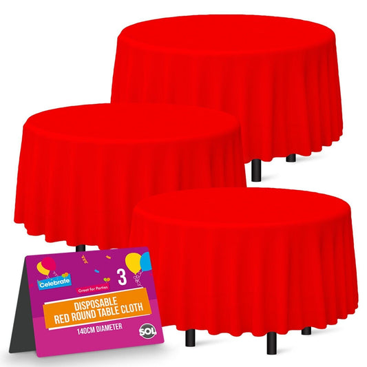 Plastic Table Covers Round 1.4M | Disposable Wipe Clean Party Cloth | 3 Pack