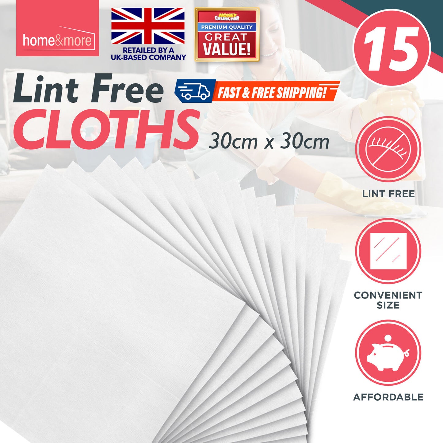 5-10 Lint Free Cloths 30x30cm | White Cleaning Polishing Oil Dye Wax Car Polish