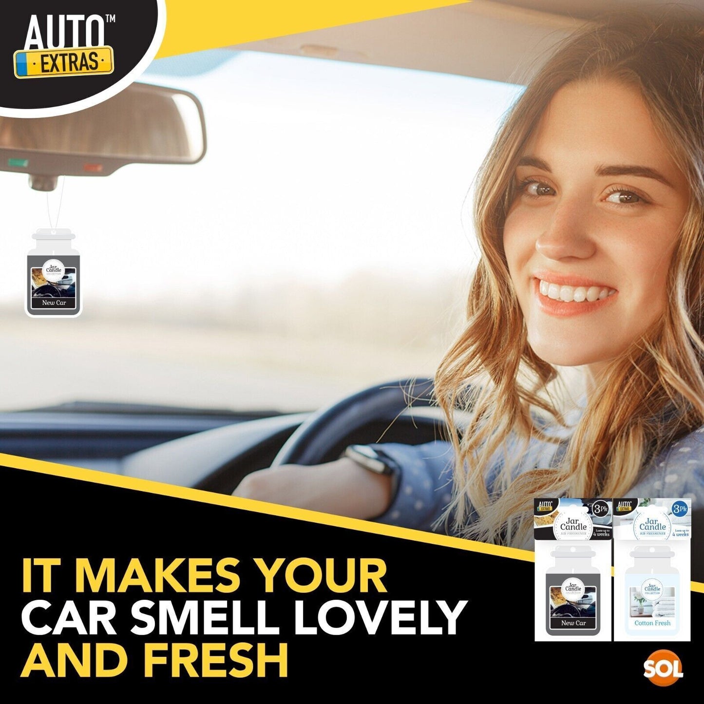 Candle Car Air Freshener Jar Cotton & New Car Scent | 3 Pack