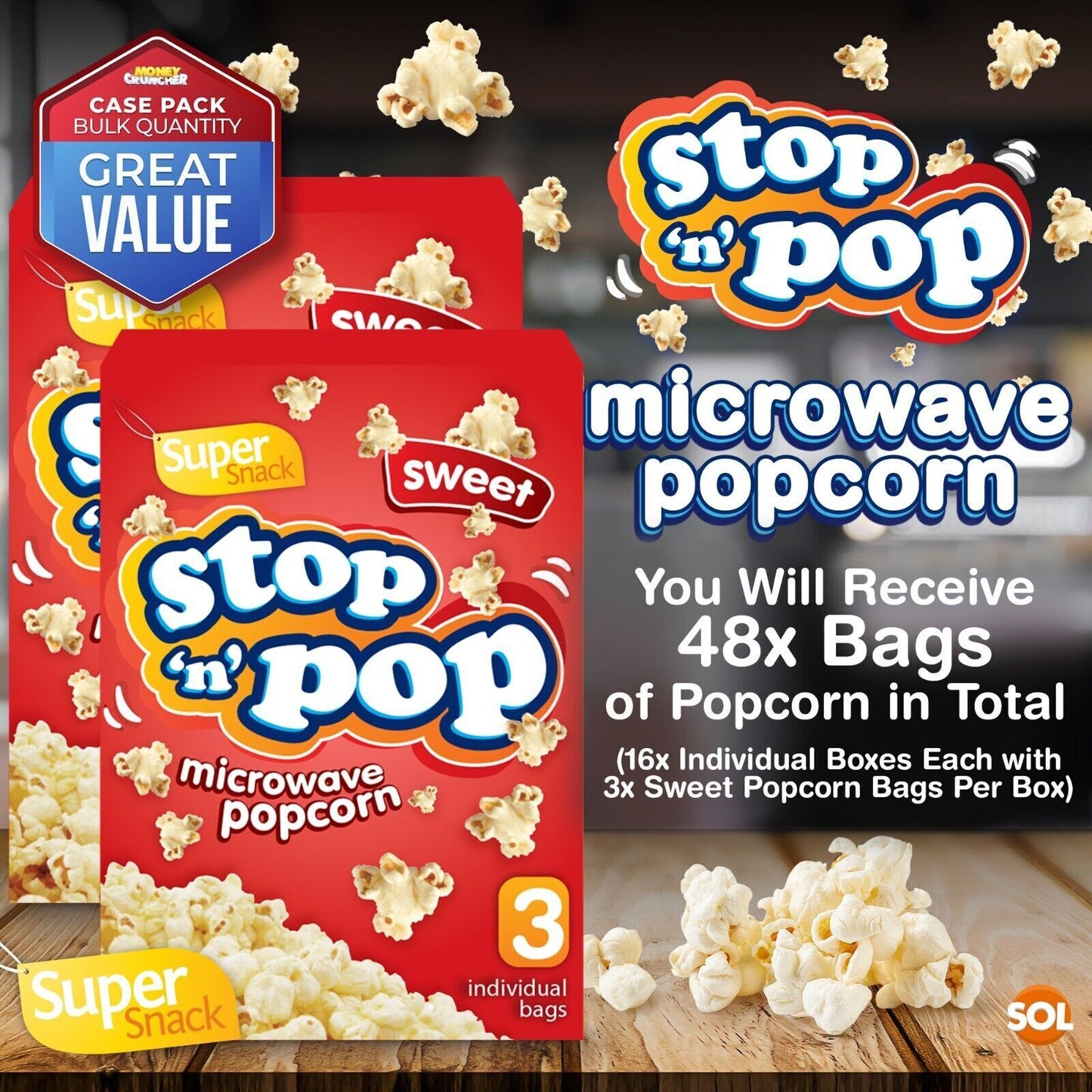 48 x85g Microwave Popcorn Sweet Salted Butter Flavour Movie Cinema Theatre Party