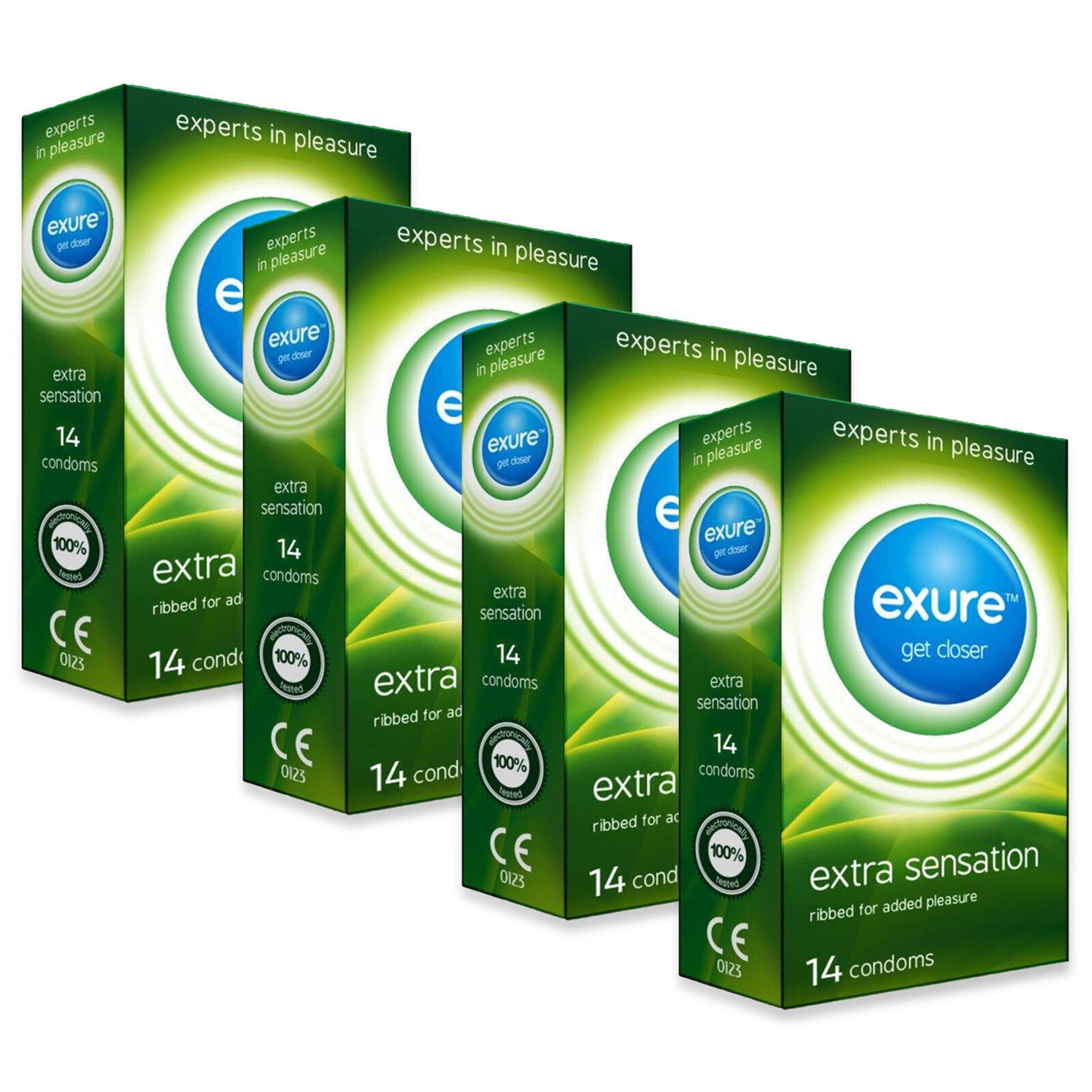 14-140pk Condoms Ribbed Natural Flavoured EXURE Safe Pleasure Discreet Packaging