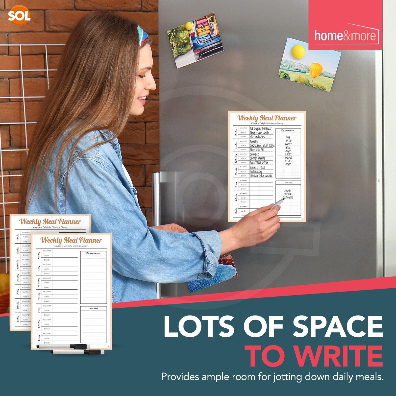 2X Magnetic Weekly Meal Planner and Fridge Food Shopping List With Dry Wipe Pens