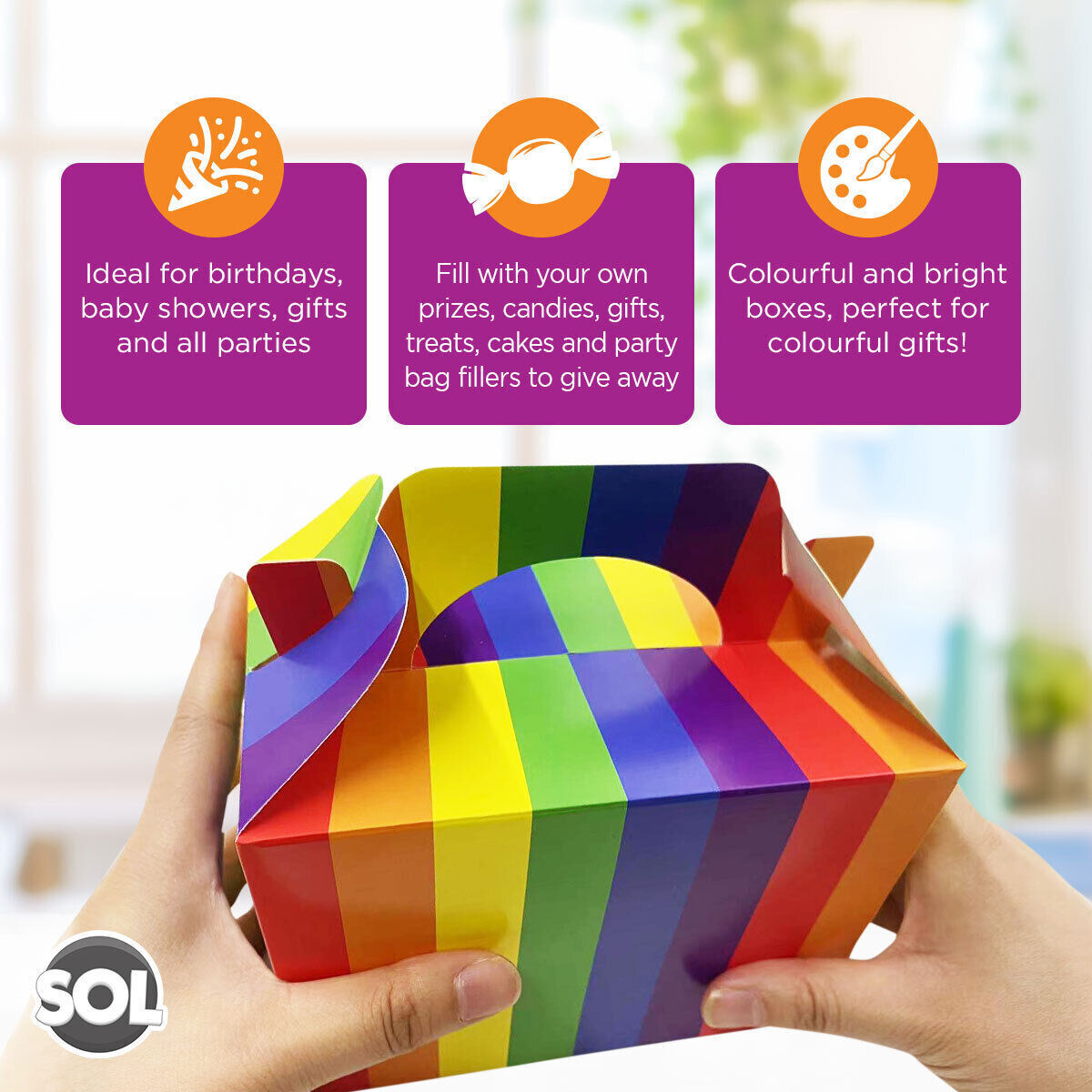 Rainbow Party Boxes | Large Kids Food Lunch Meal | Birthday Loot Gift Bag 20 Pack