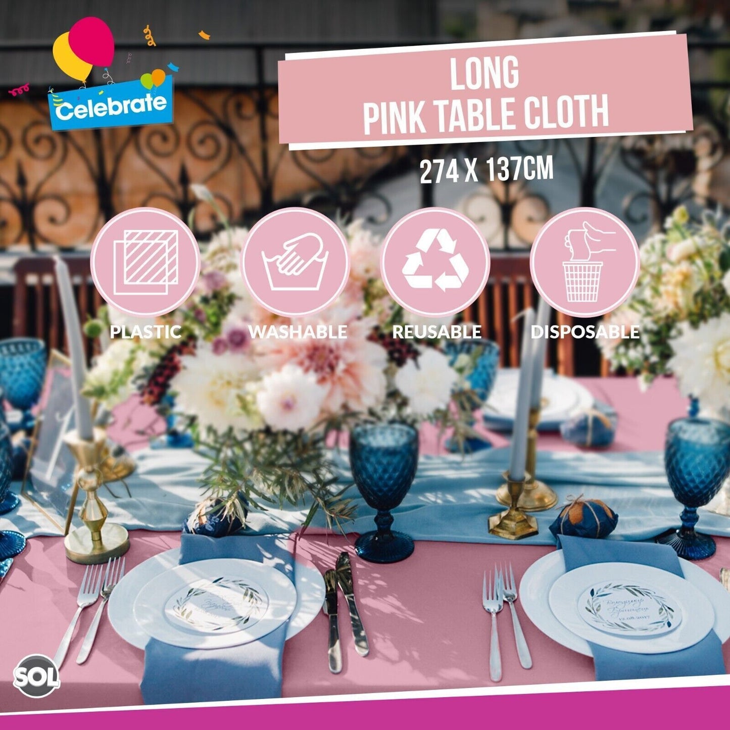 Plastic Table Cloth Covers Rectangular | Party Tableware | 2 Pack