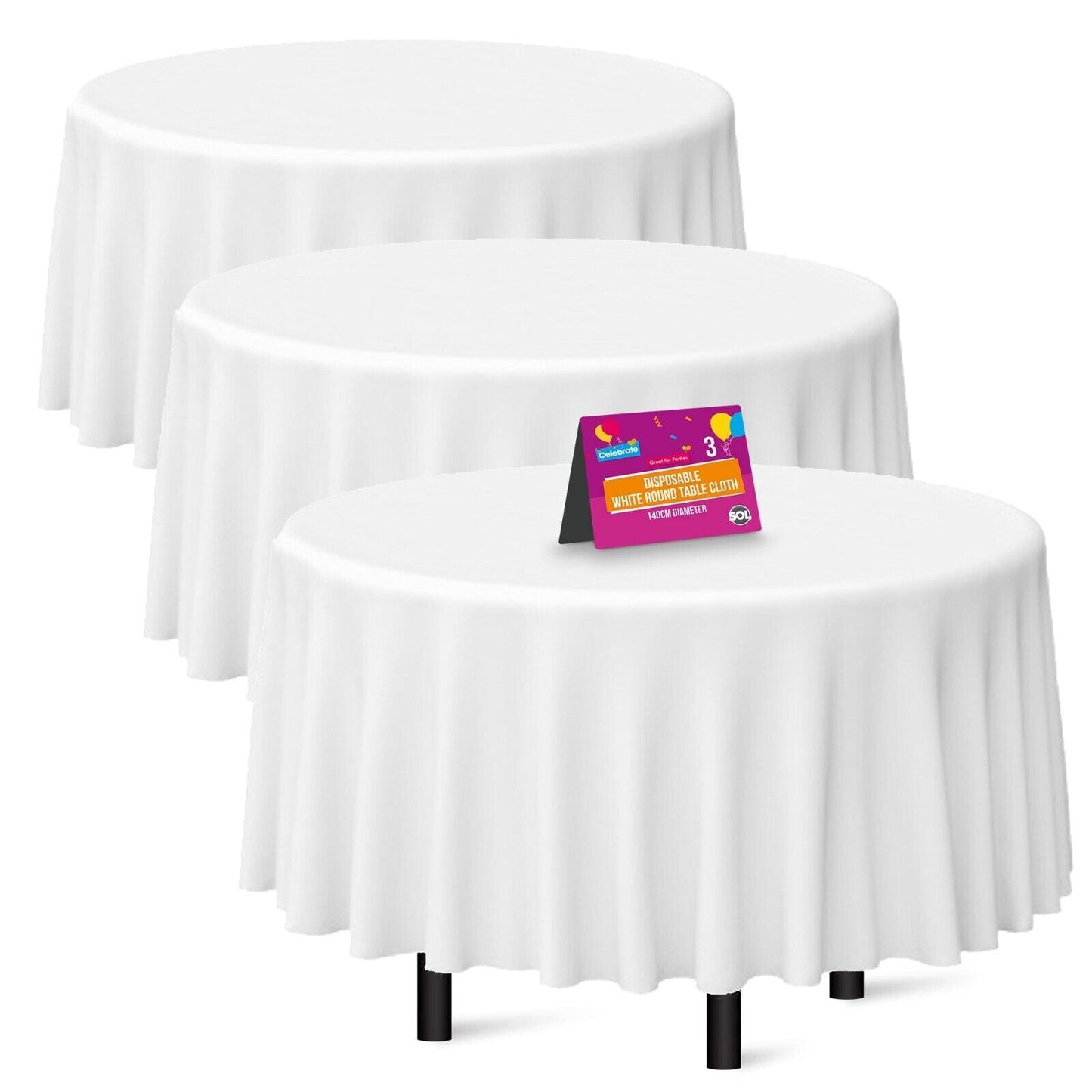 Plastic Table Covers Round 1.4M | Disposable Wipe Clean Party Cloth | 3 Pack