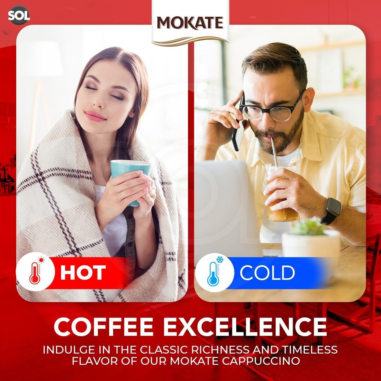 Mokate Gold Cappuccino Coffee Sachets | Classic & Chocolate Instant | 60 Pack