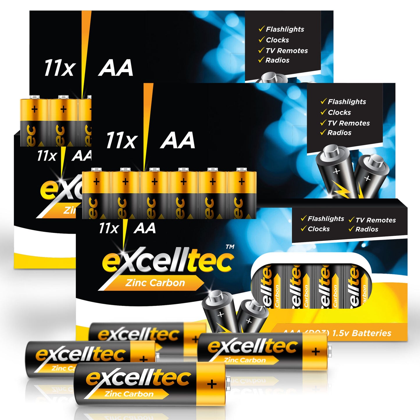 22 Excelltec AA / AAA Batteries | 1000mAh 1.5v Heavy Duty Battery Long Expiry Life
