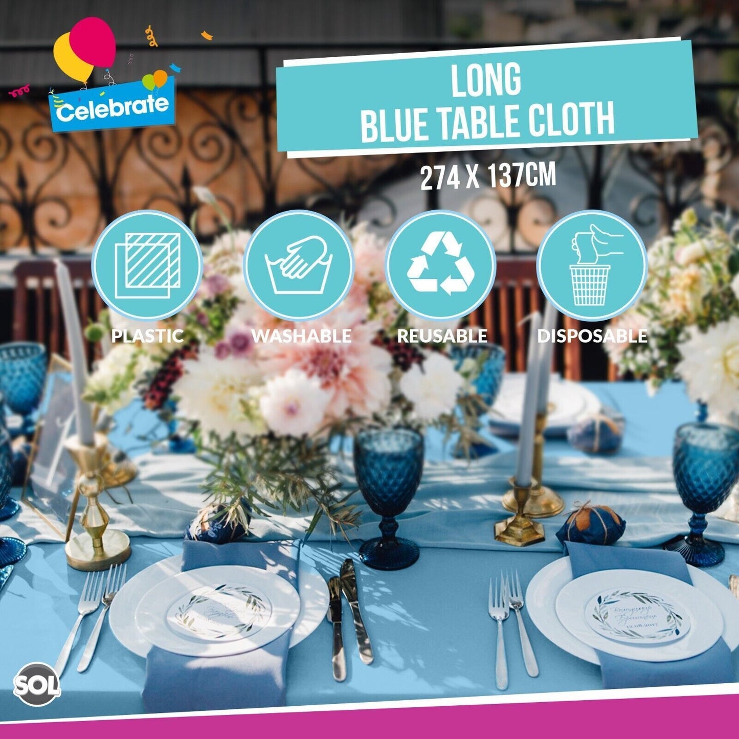 Plastic Table Cloth Covers Rectangular | Party Tableware | 2 Pack