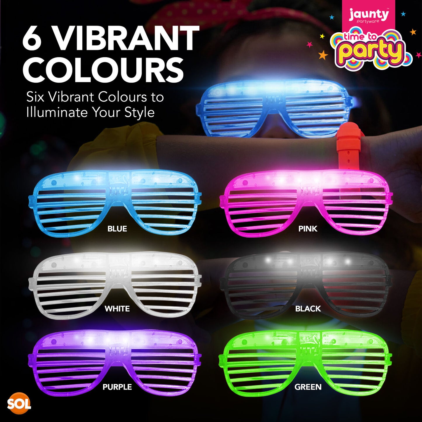6-24 Flashing Party Glasses | LED Light Up Glow Neon Shutter Shades Disco Rave