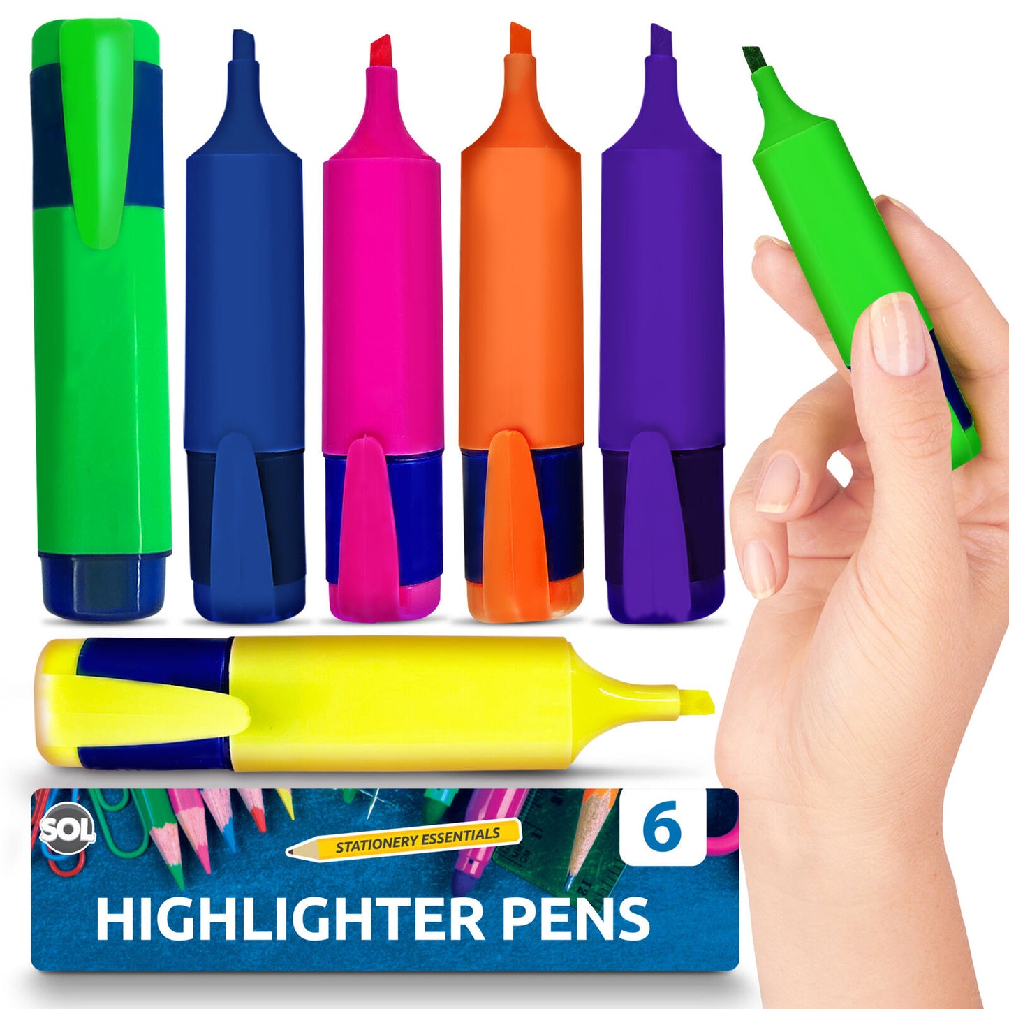 Highlighter Pens Fluorescent Colour Marker School Set | 6 Pack