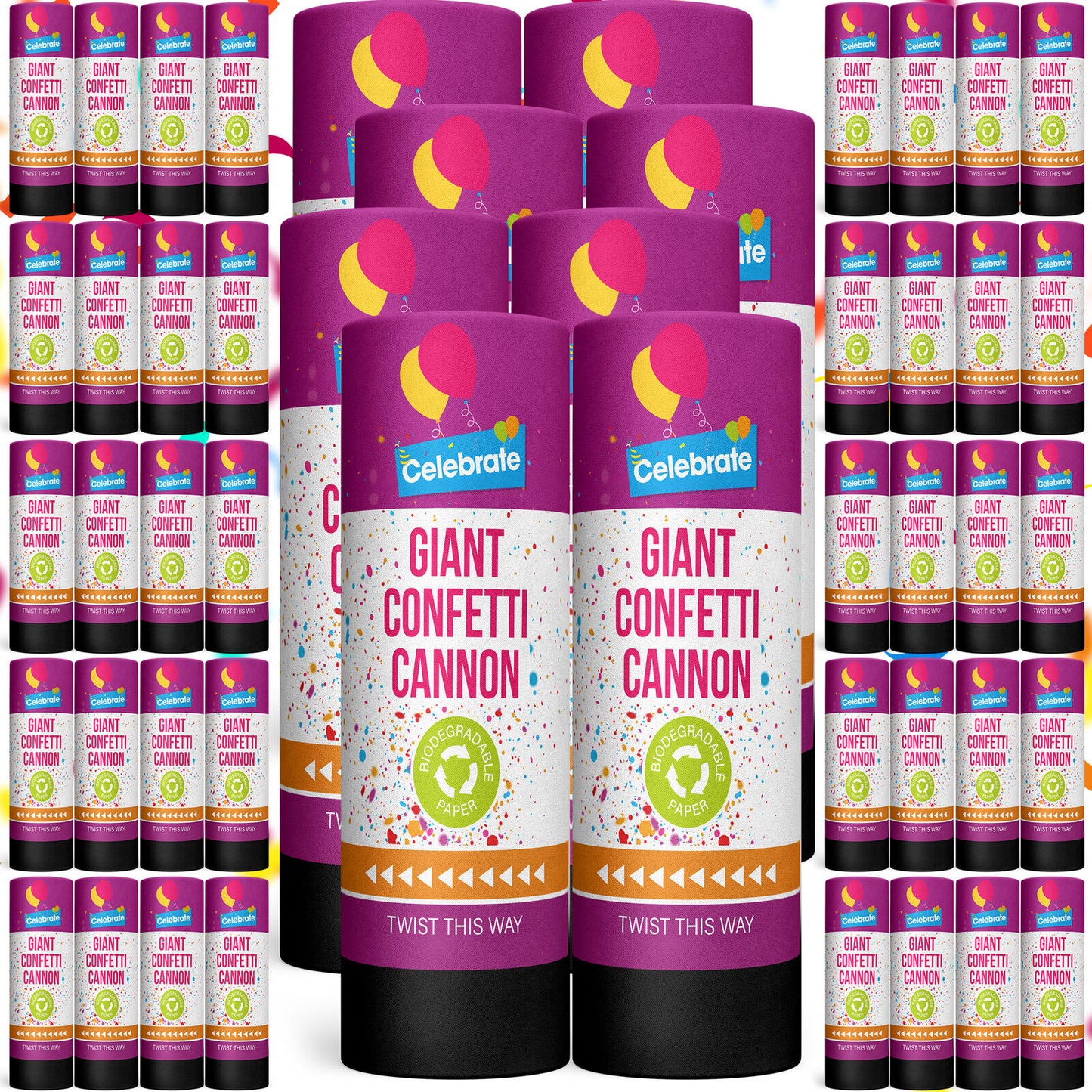 Confetti Cannons Multicolour Biodegradable | Party & Events | 8 Pack