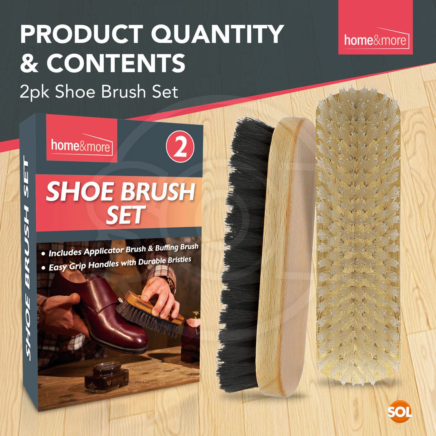 Shoe Brush Set | Leather Shoe Polish Brushes for Black & Brown Shoes | 2 Pack