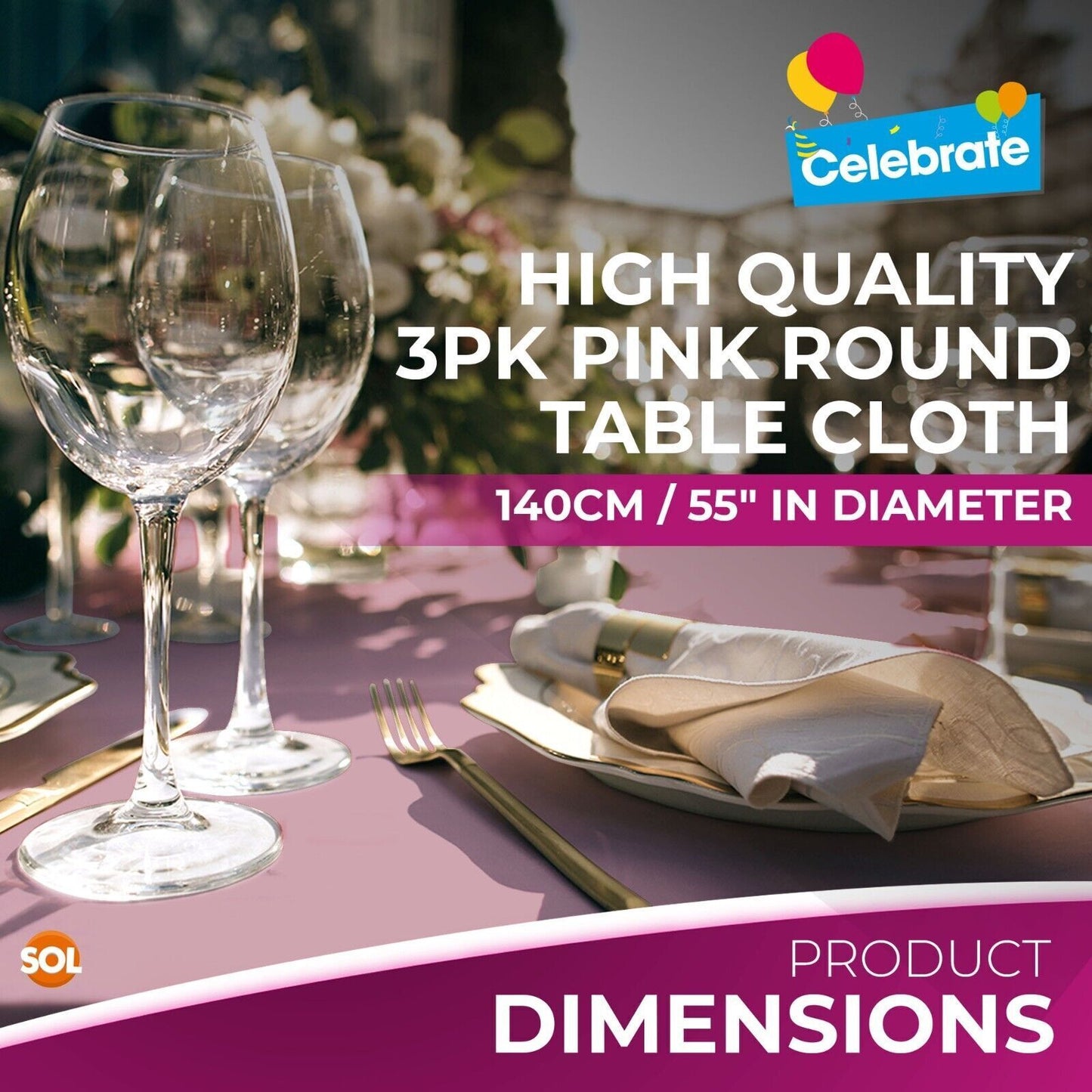Plastic Table Covers Round 1.4M | Disposable Wipe Clean Party Cloth | 3 Pack