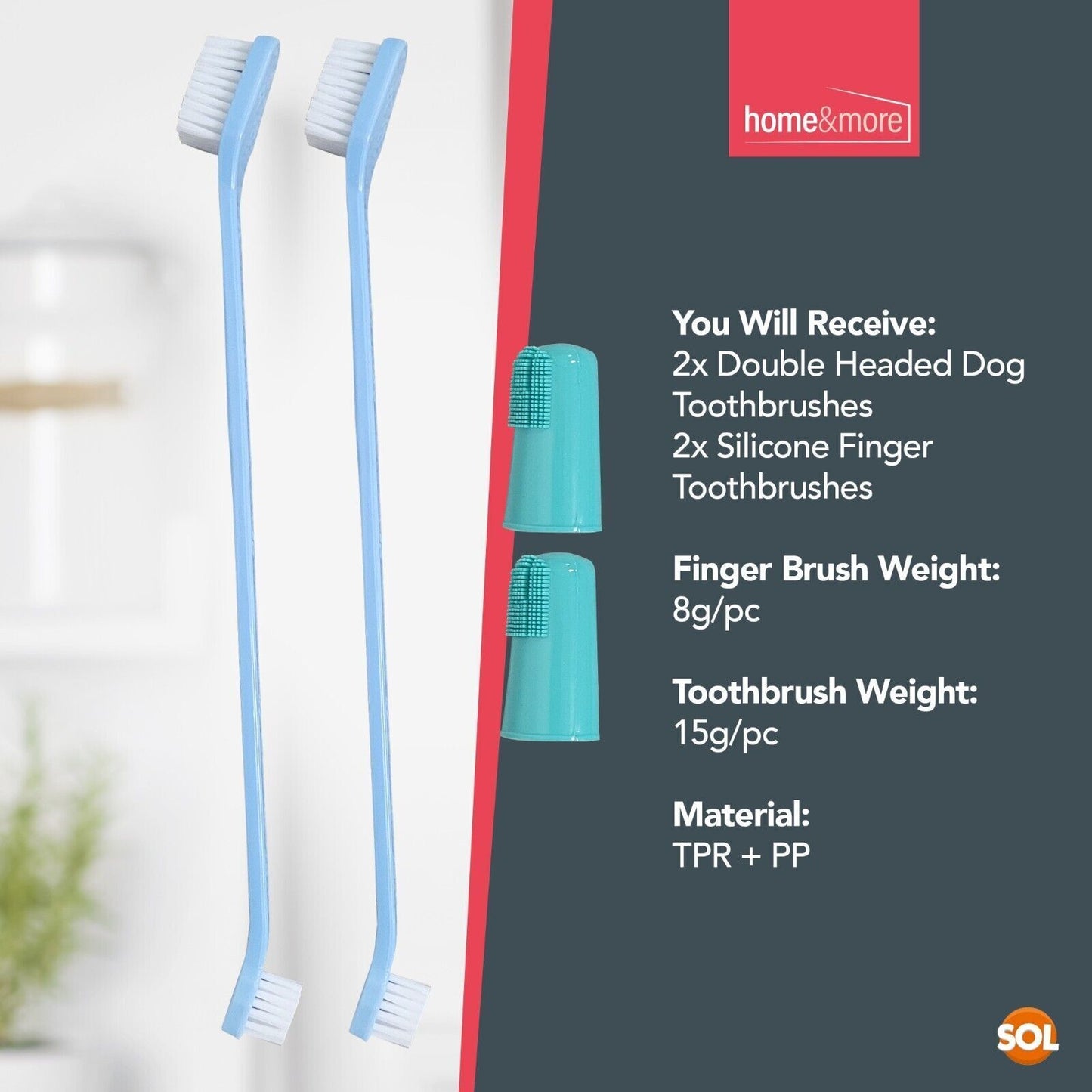 Dog Toothbrush Set | 2 Finger + 2 Double Ended Brushes | Pack of 2