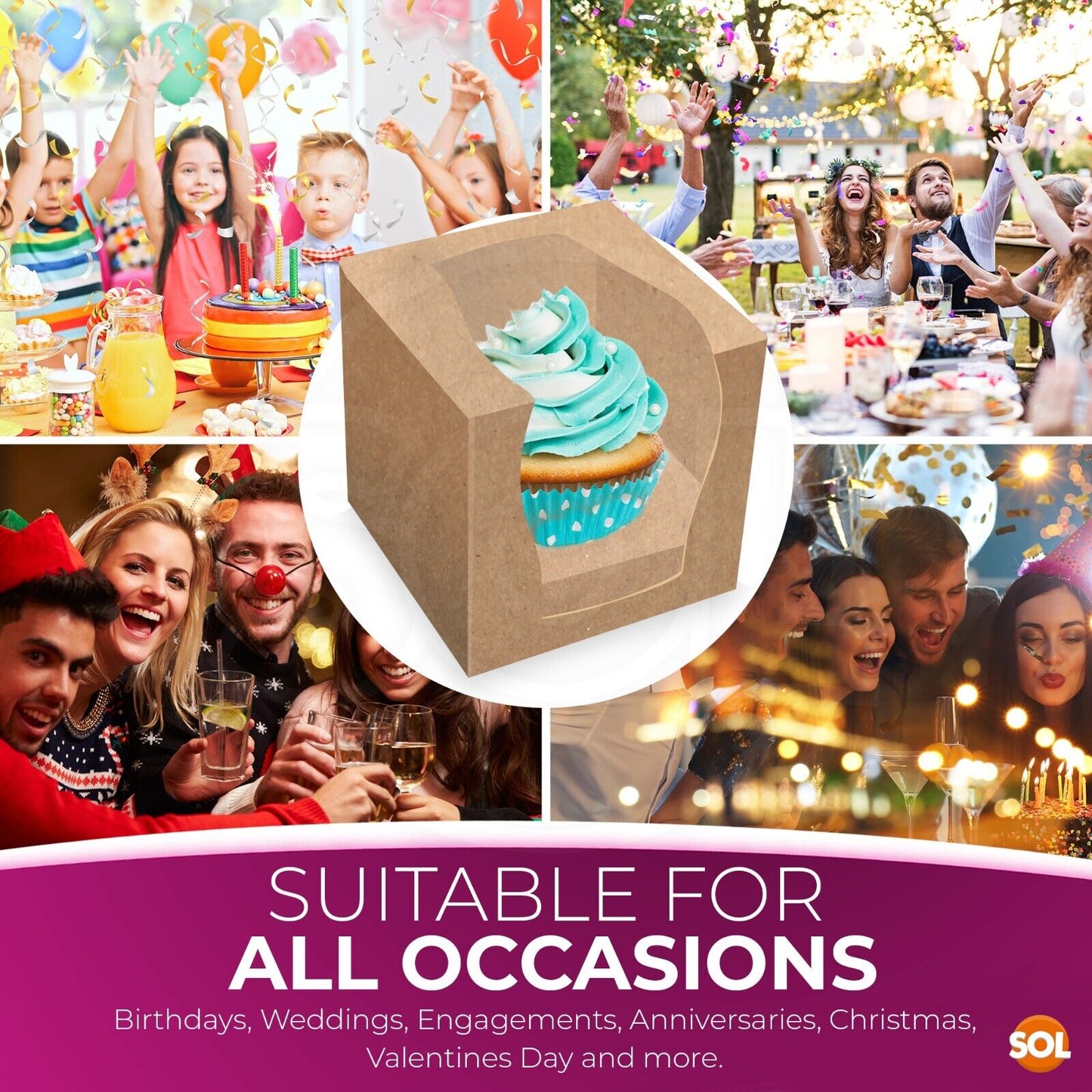 Cupcake Boxes Single Kraft | Window & Inner Tray | 12 Pack