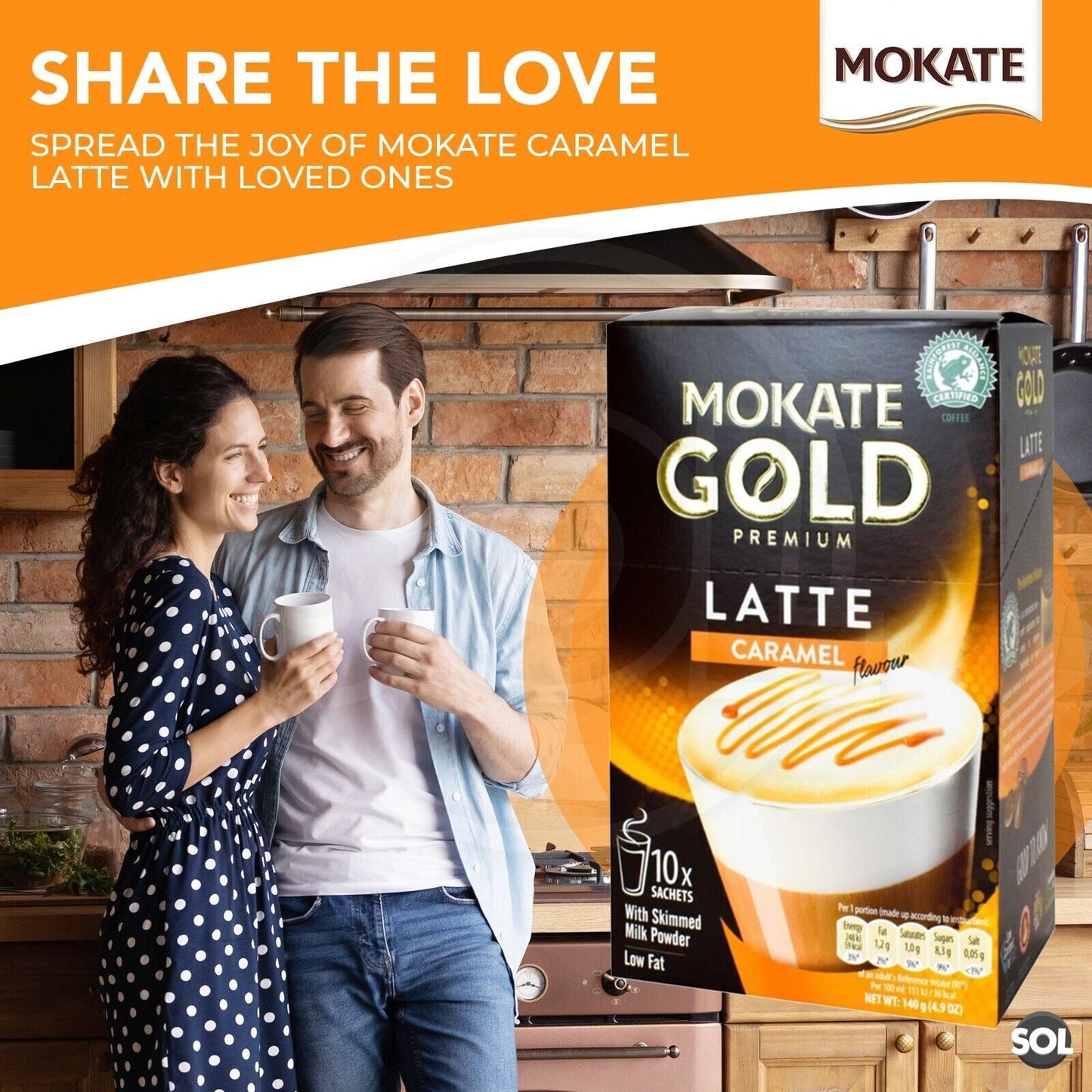 60-120 Mokate Gold Latte Coffee Sachets | Premium Caramel Classic Instant Sticks