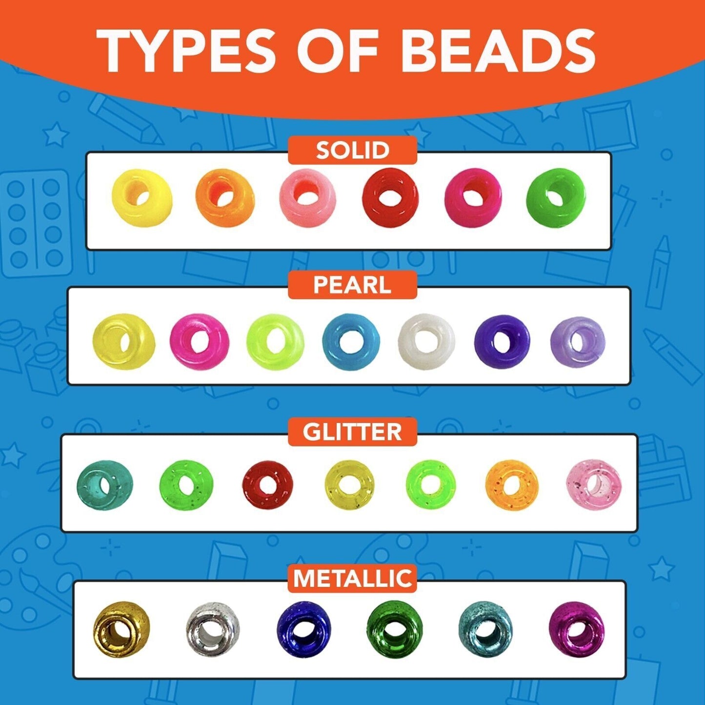 Pony Beads Jewellery Making | Mixed Acrylic Glitter Pearl | 1000 Pack