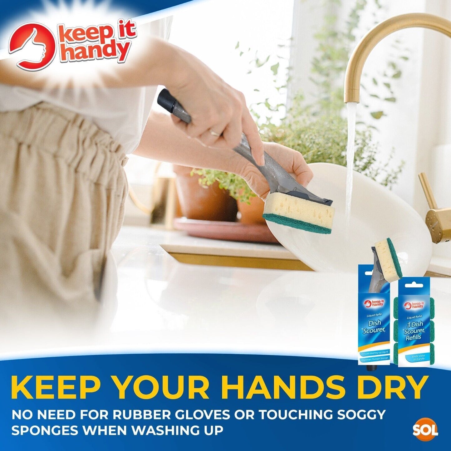 Washing Up Sponge Scourer Refills | Dishmatic Compatible | Handle Option