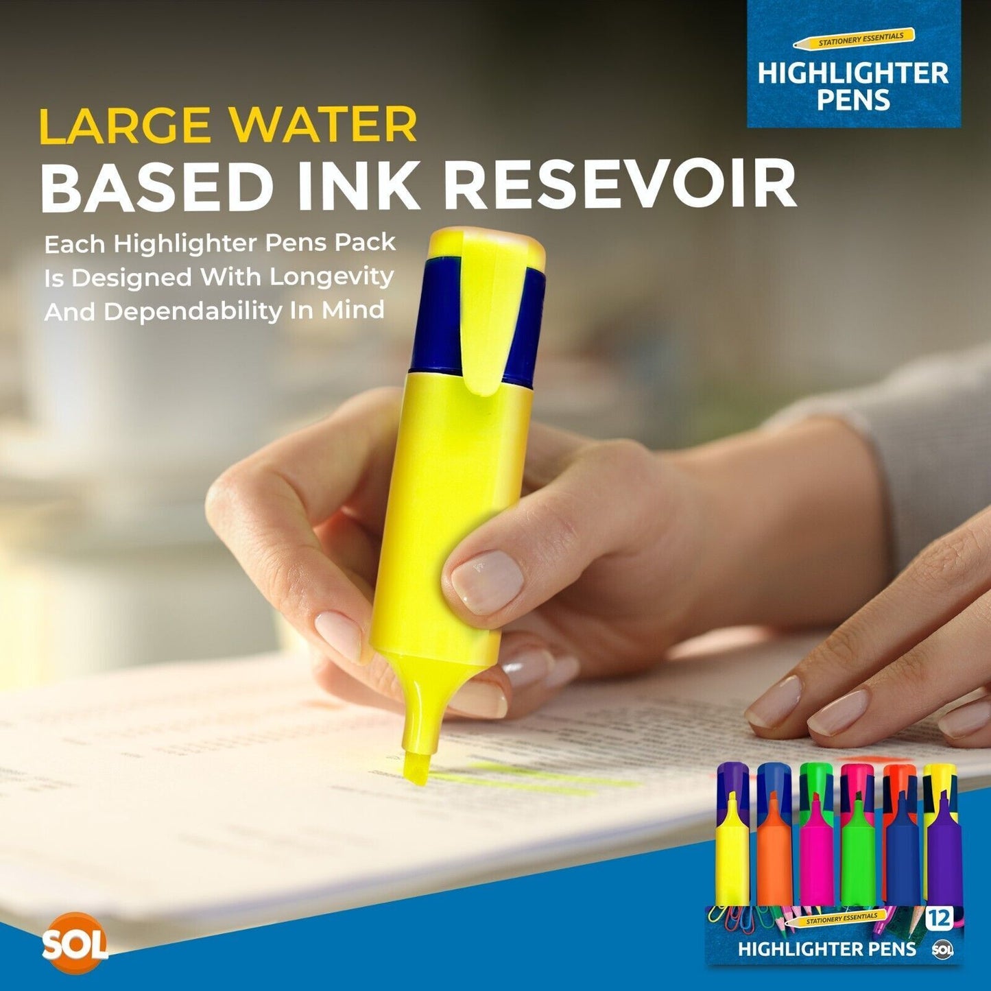 Highlighter Pens Fluorescent Colour Marker School Set | 6 Pack