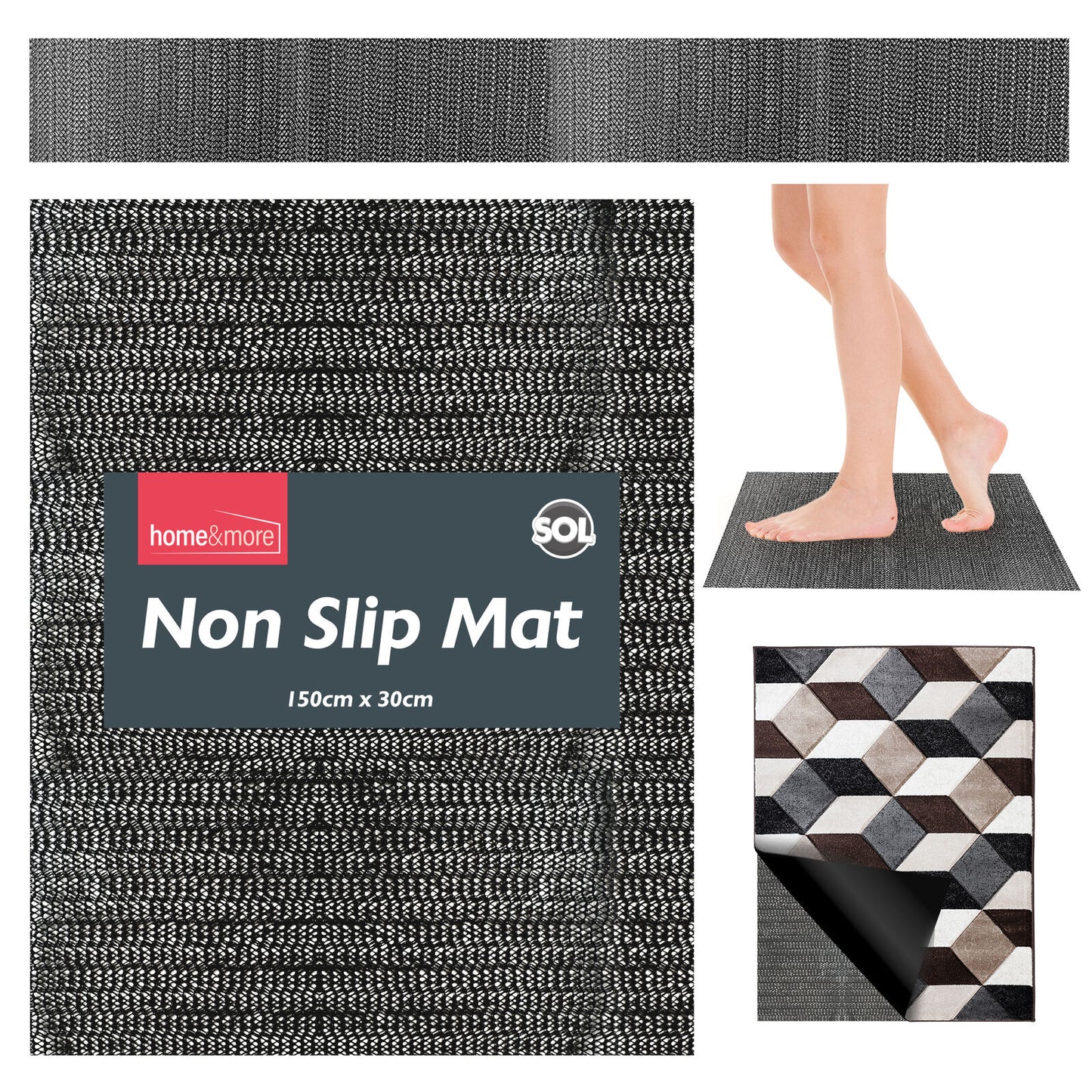 Black Anti Slip Mat Roll 150x30cm Grip Drawer Liner Mat