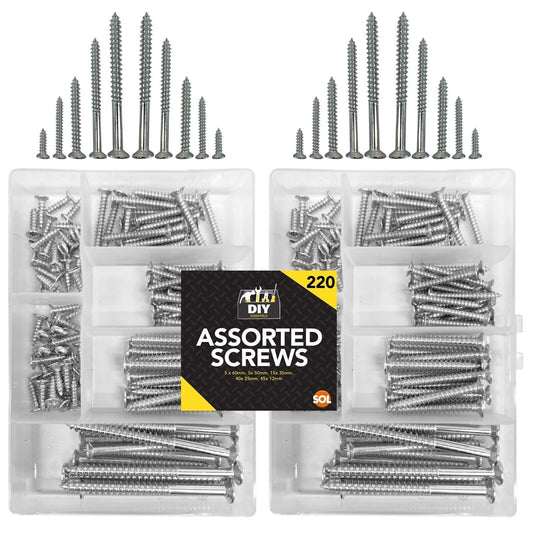 Wood Screws | Assorted Countersunk Mixed Selection Set | 220 Pack