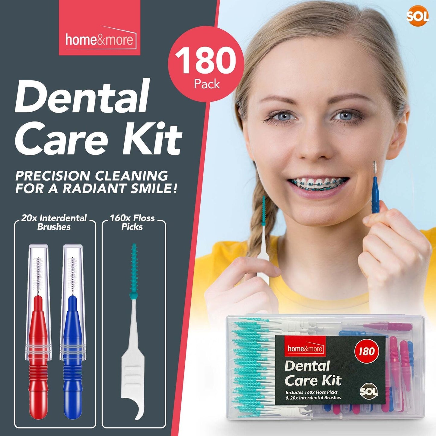 Interdental Brushes Blue & Red | Teeth Cleaning Picks | 180 Pack