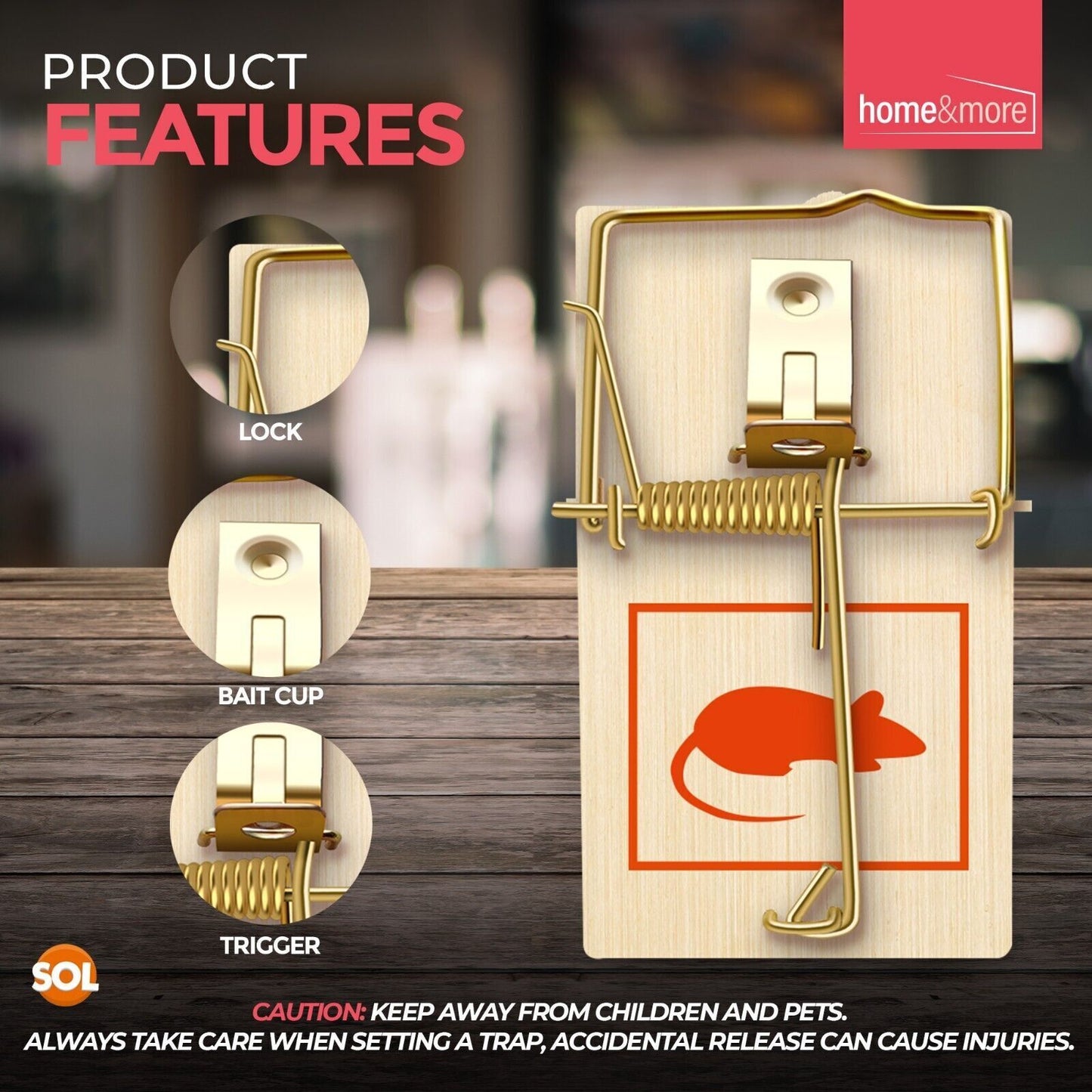 Wooden Mouse Traps | Reusable Rodent Pest Control | 4 Pack