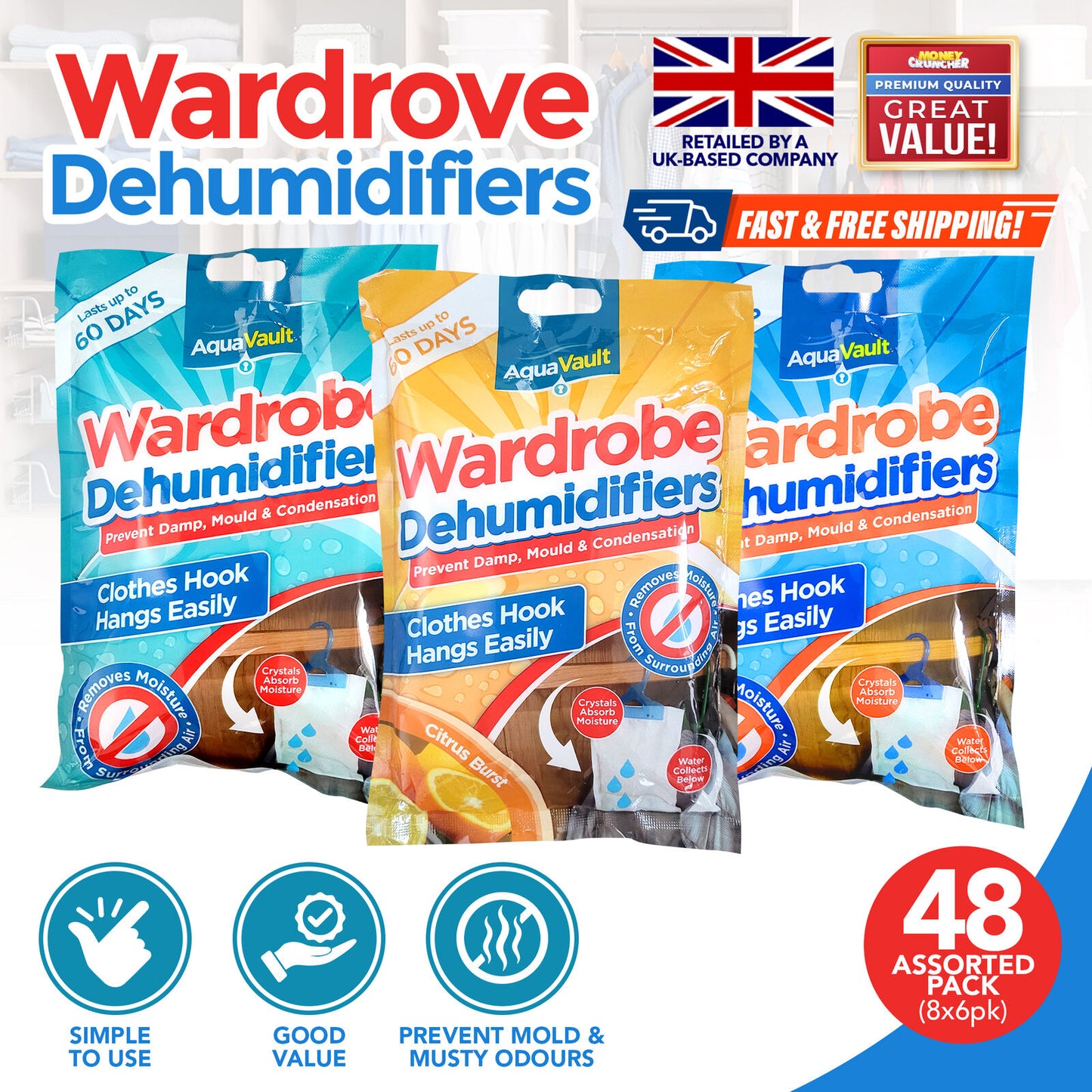 Hanging Wardrobe Dehumidifier Bags | Moisture & Mould Absorber
