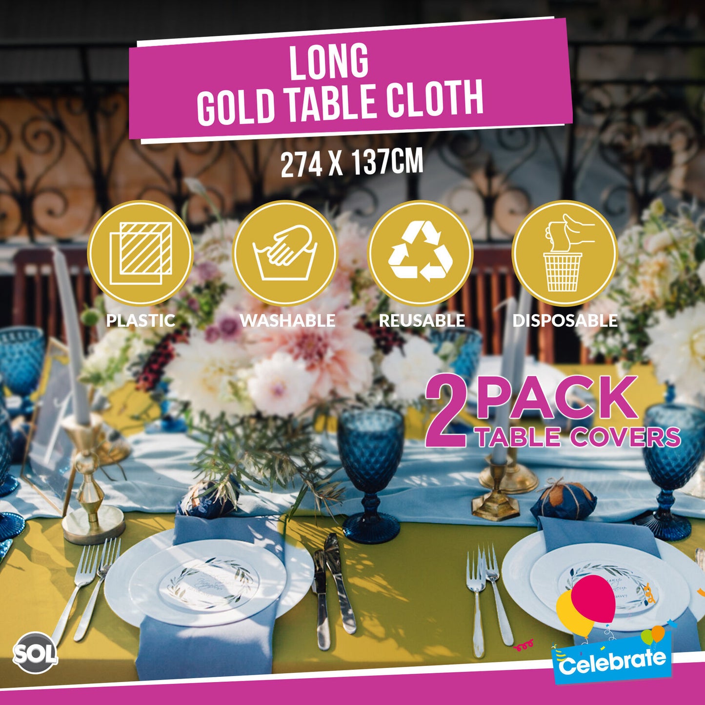 Plastic Table Cloth Covers Rectangular | Party Tableware | 2 Pack