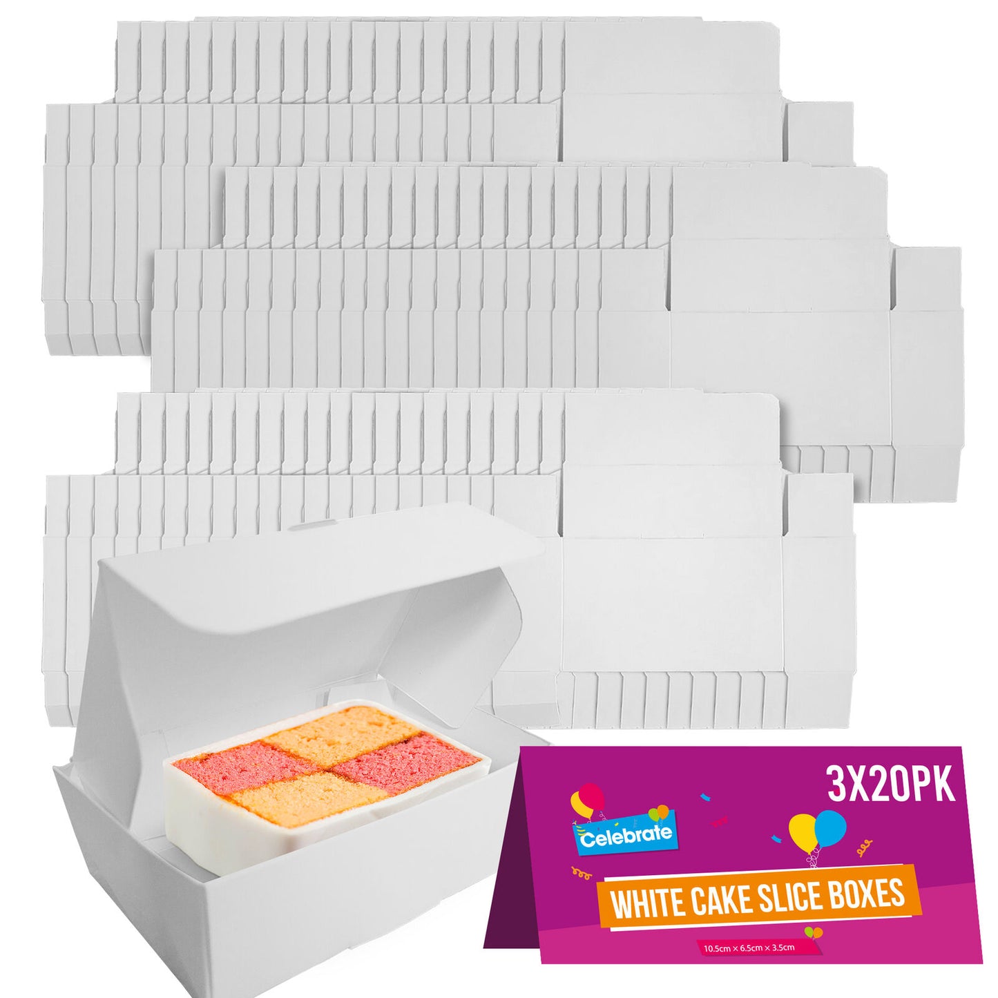 White Single Cake Slice Boxes | Wedding Party Favour | 20 Pack