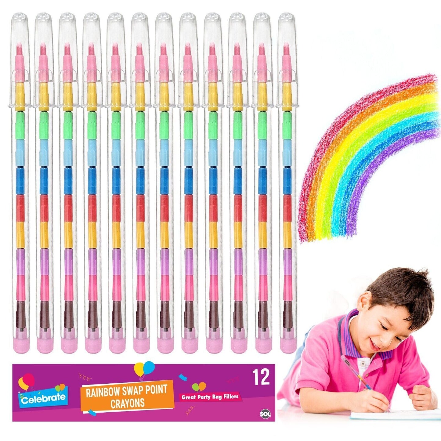 Swap Point Crayons | Stacker Swop Pencils Kids Party Favours | 12 Pack