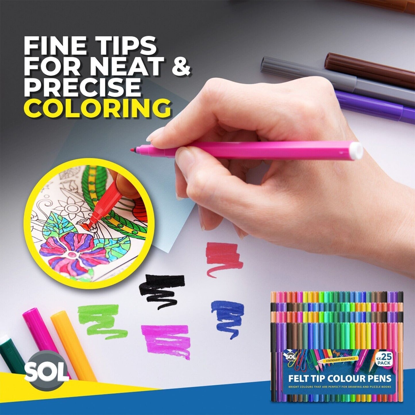 Felt Tip Pens | Fine Fibre Art, School & Craft | 100 Pack