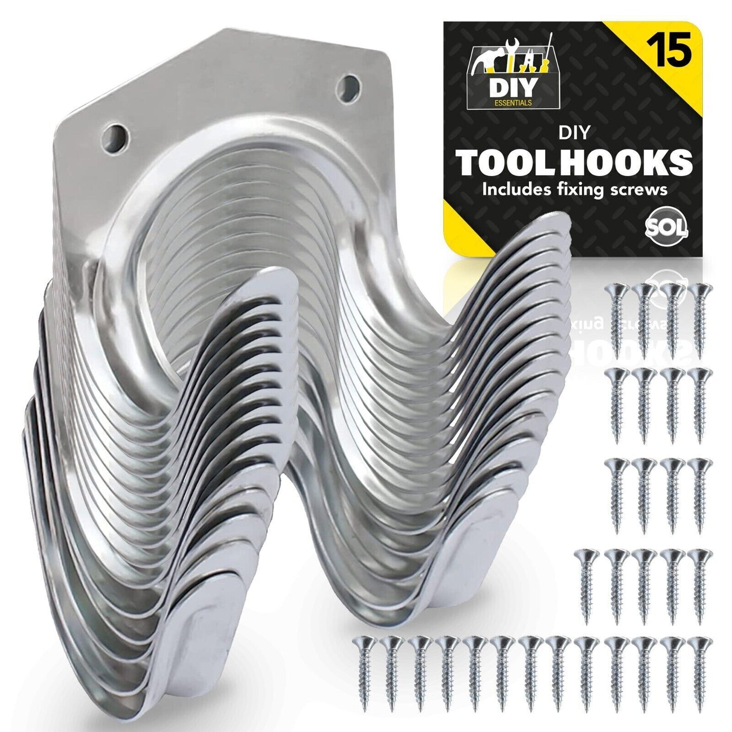 Tool Hooks & Screws | Garage Wall Bike Storage | 30 Pack