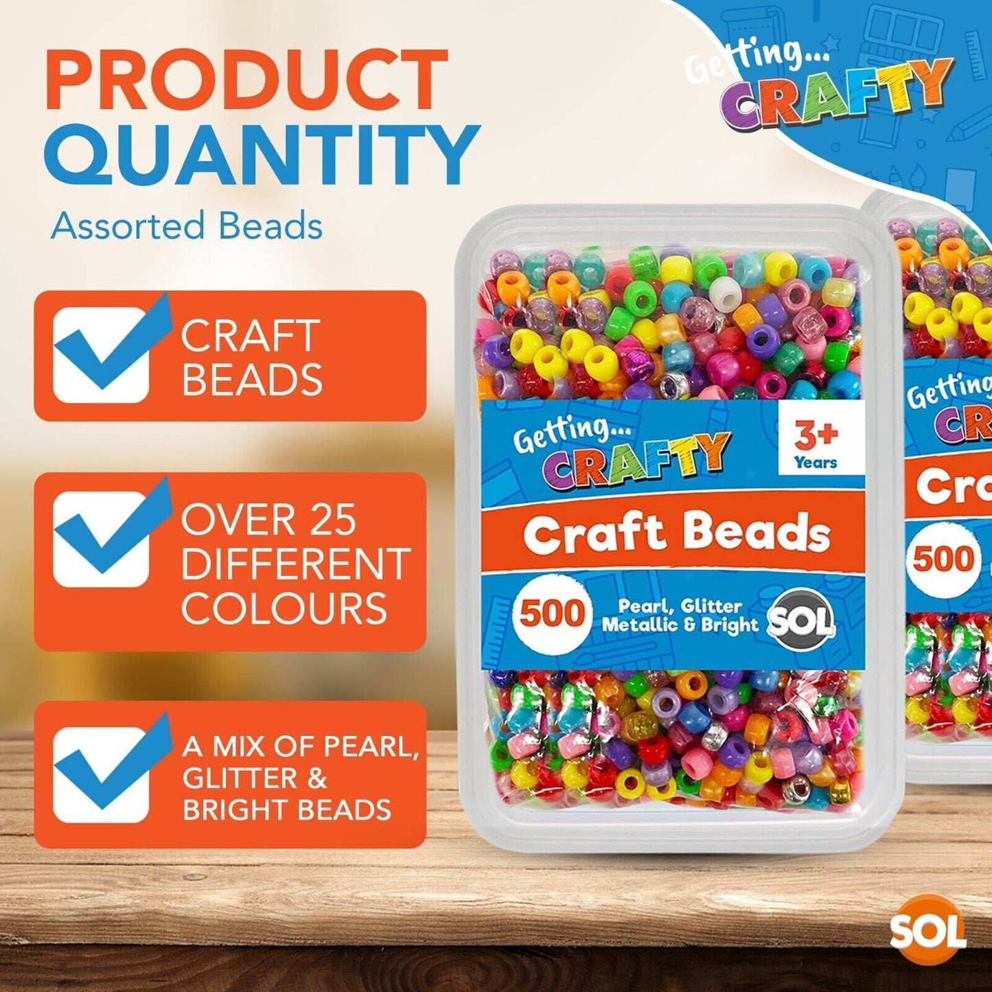 Pony Beads Jewellery Making | Mixed Acrylic Glitter Pearl | 1000 Pack