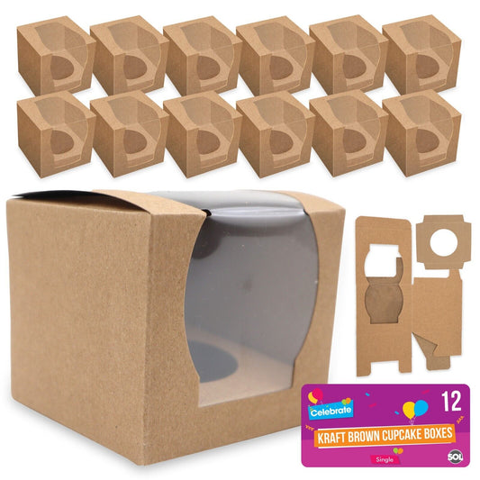 Cupcake Boxes Single Kraft | Window & Inner Tray | 12 Pack