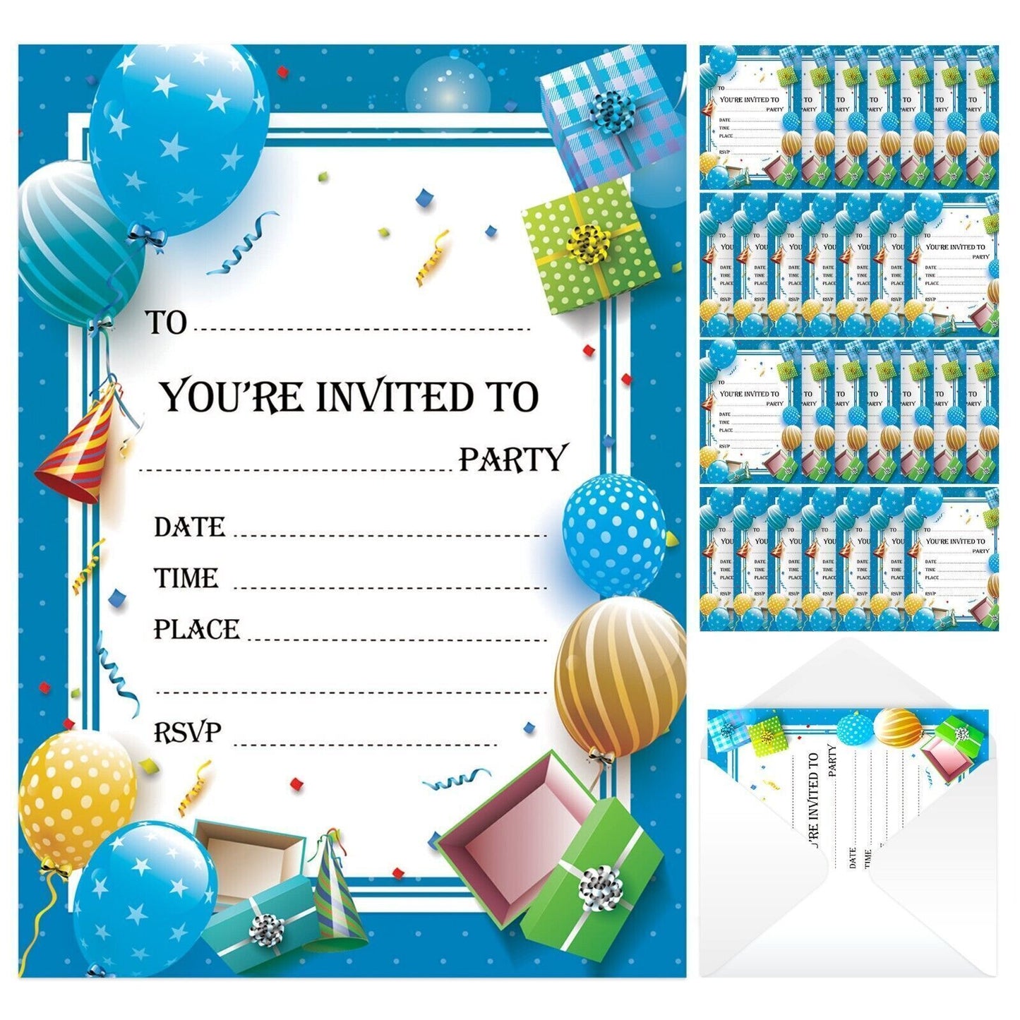 28-56 Birthday Party Invitations Girls Boys Kids Children Invites with Envelopes