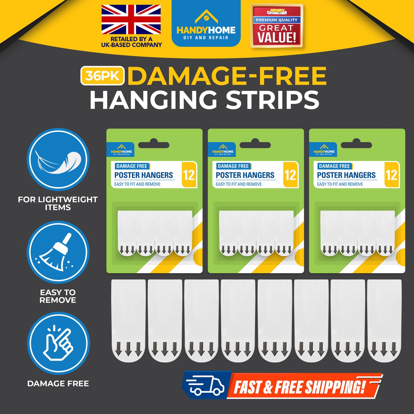 12-48pk Damage Free Hanging Strips | Self Adhesive Stick On Wall Picture Frames