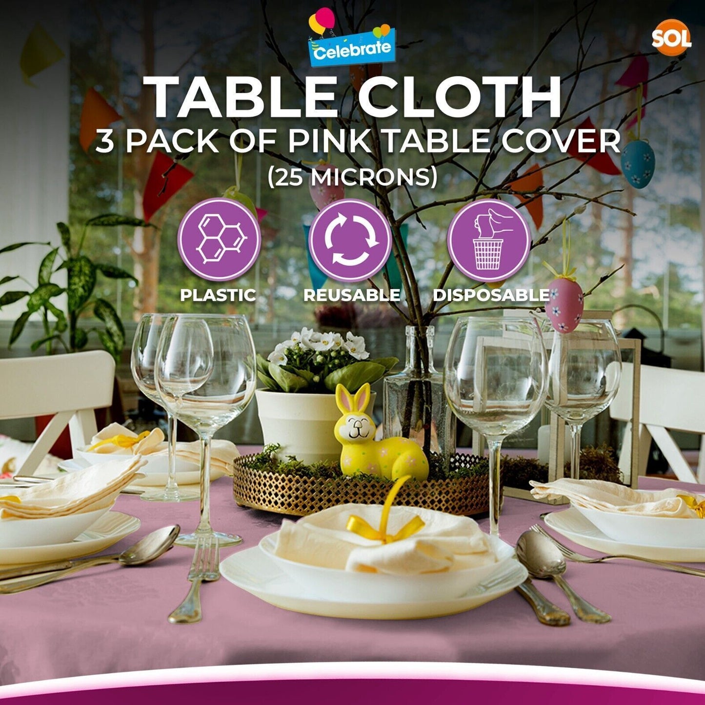 Plastic Table Covers Round 1.4M | Disposable Wipe Clean Party Cloth | 3 Pack