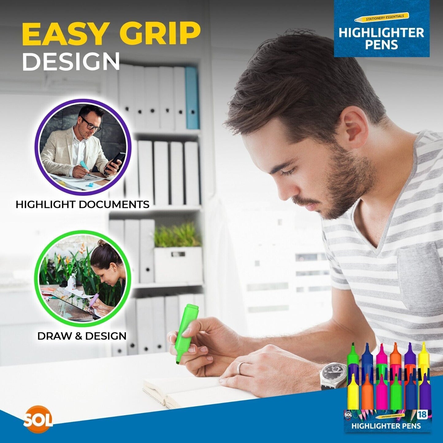 Highlighter Pens Fluorescent Colour Marker School Set | 6 Pack