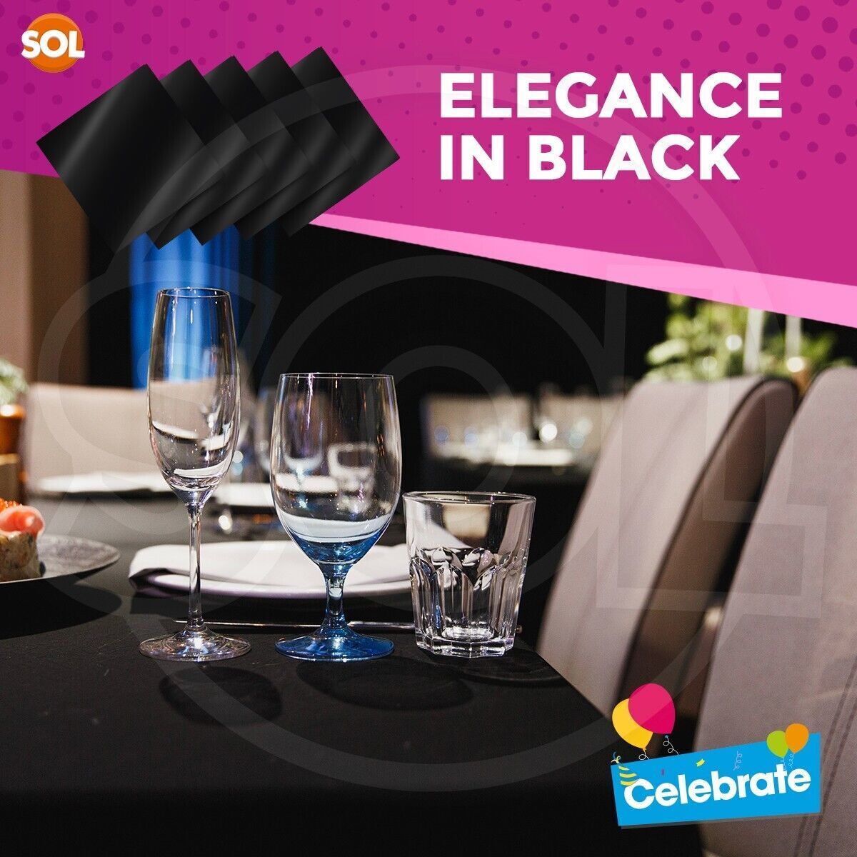 Black Paper Tablecloths Square Disposable – 5 Pack