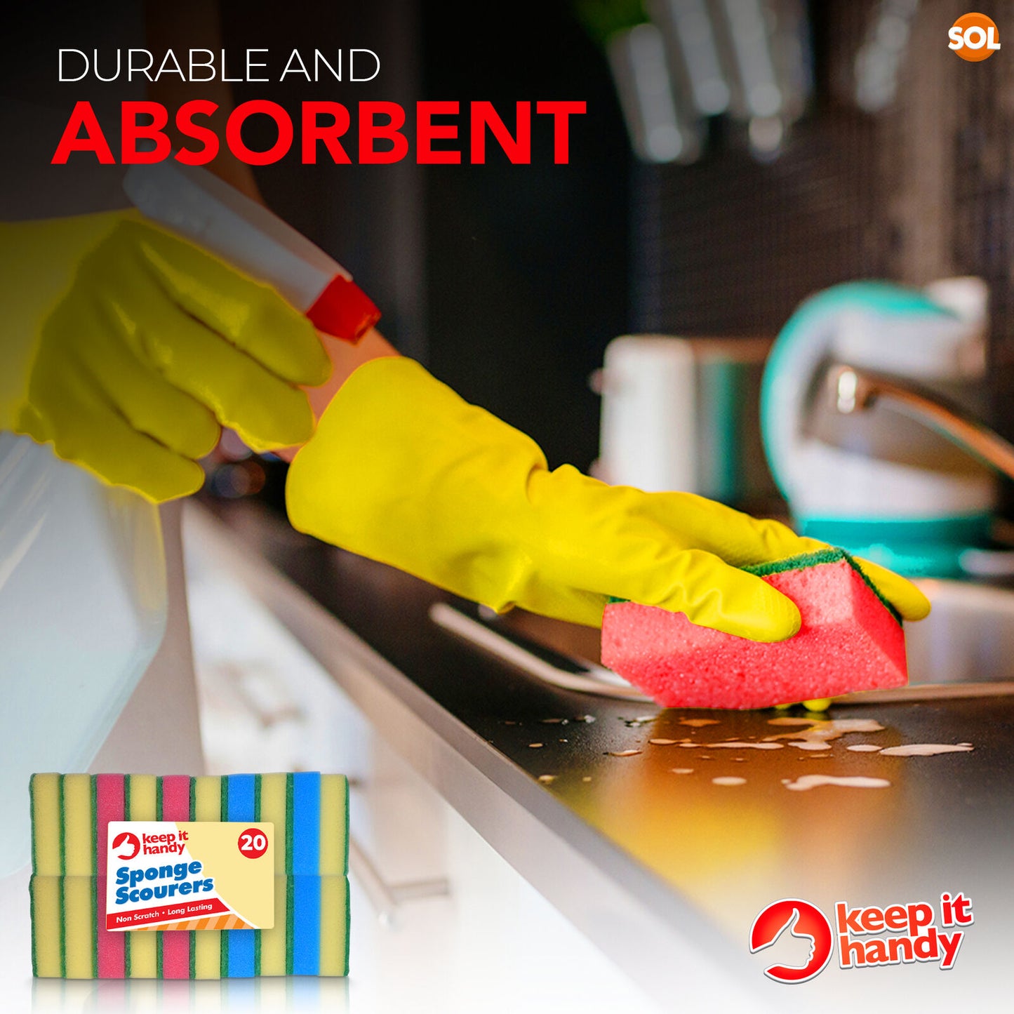 Sponge Scourers Washing Up Dish Pads Kitchen Cleaning | 20 Pack