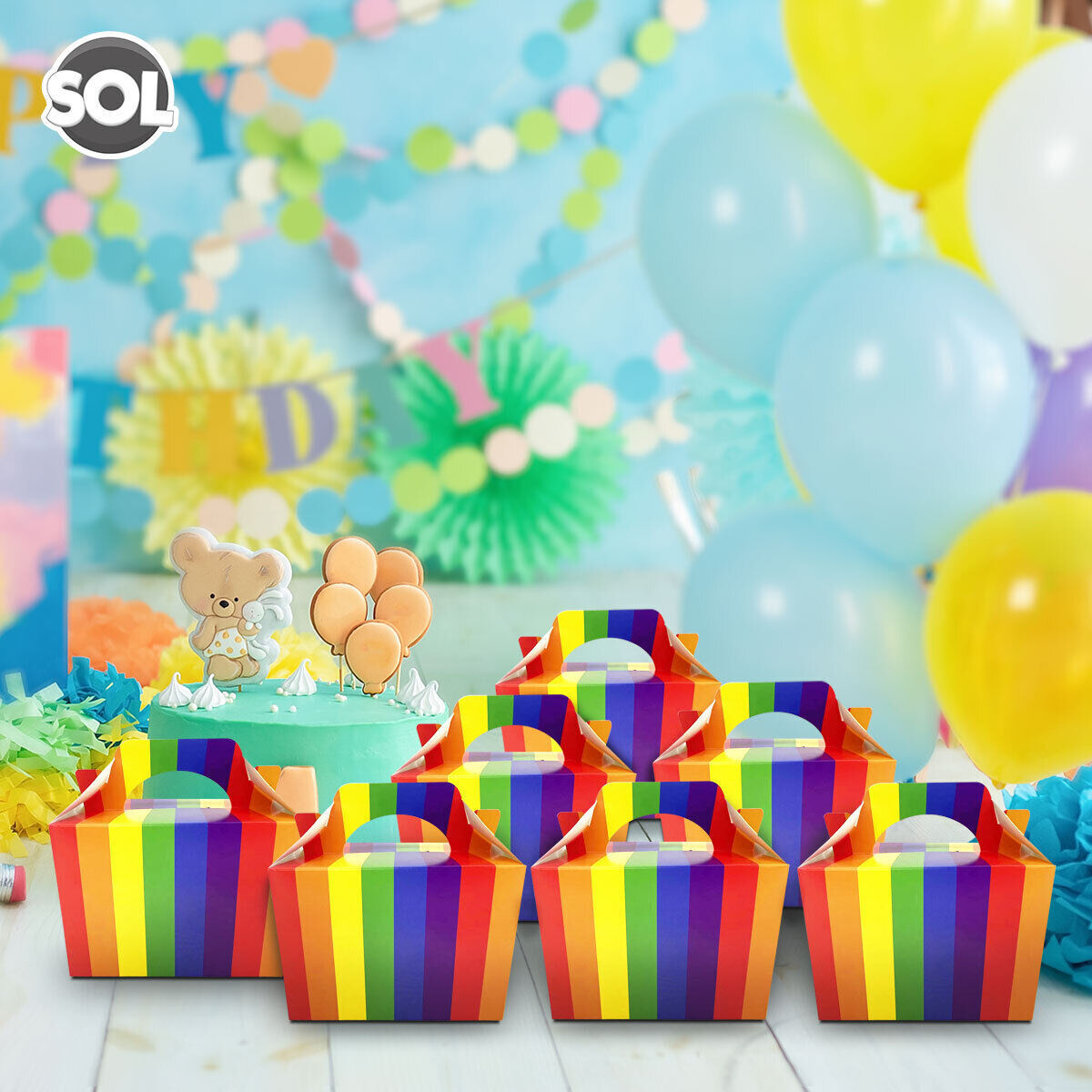 Rainbow Party Boxes | Large Kids Food Lunch Meal | Birthday Loot Gift Bag 20 Pack