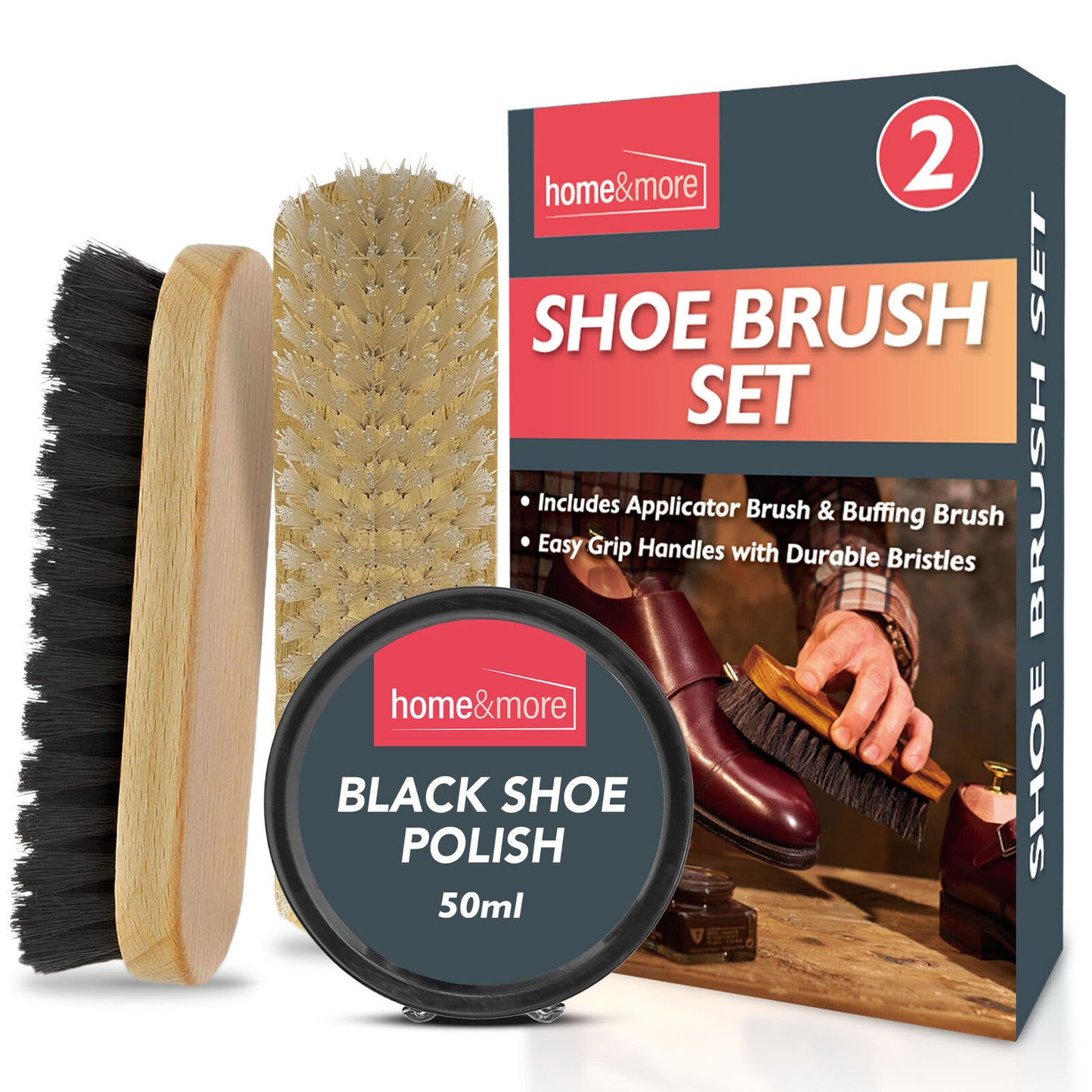 Shoe Brush Set | Leather Shoe Polish Brushes for Black & Brown Shoes | 2 Pack