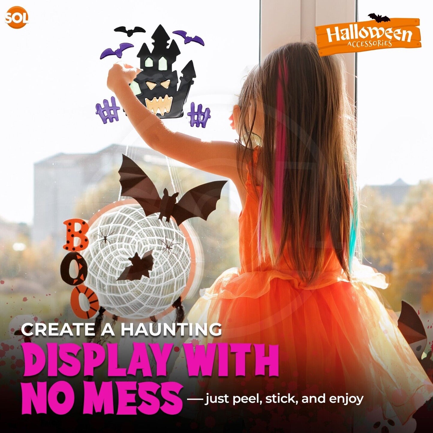 Halloween Window Gel Stickers Skeleton Spooky Scary Gel Clings Glass Decoration
