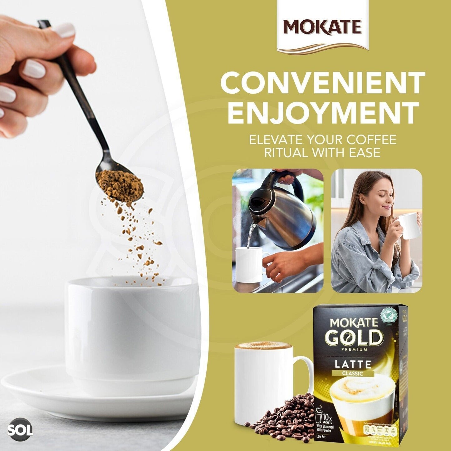 60-120 Mokate Gold Latte Coffee Sachets | Premium Caramel Classic Instant Sticks