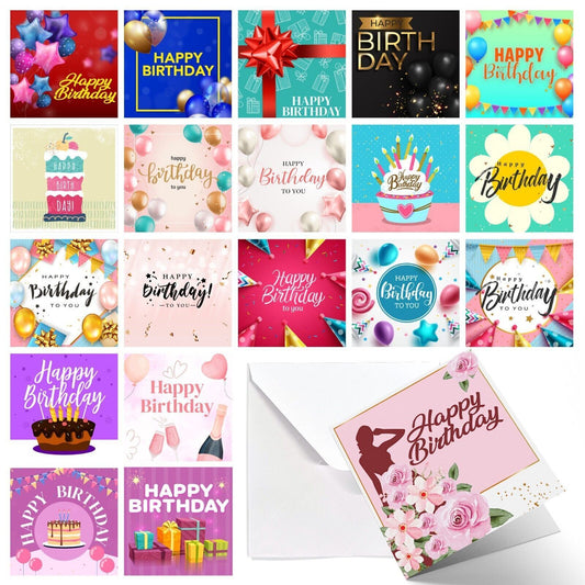 Happy Birthday Cards Mixed Pack | Male & Female Designs with Envelopes | 20 Pack