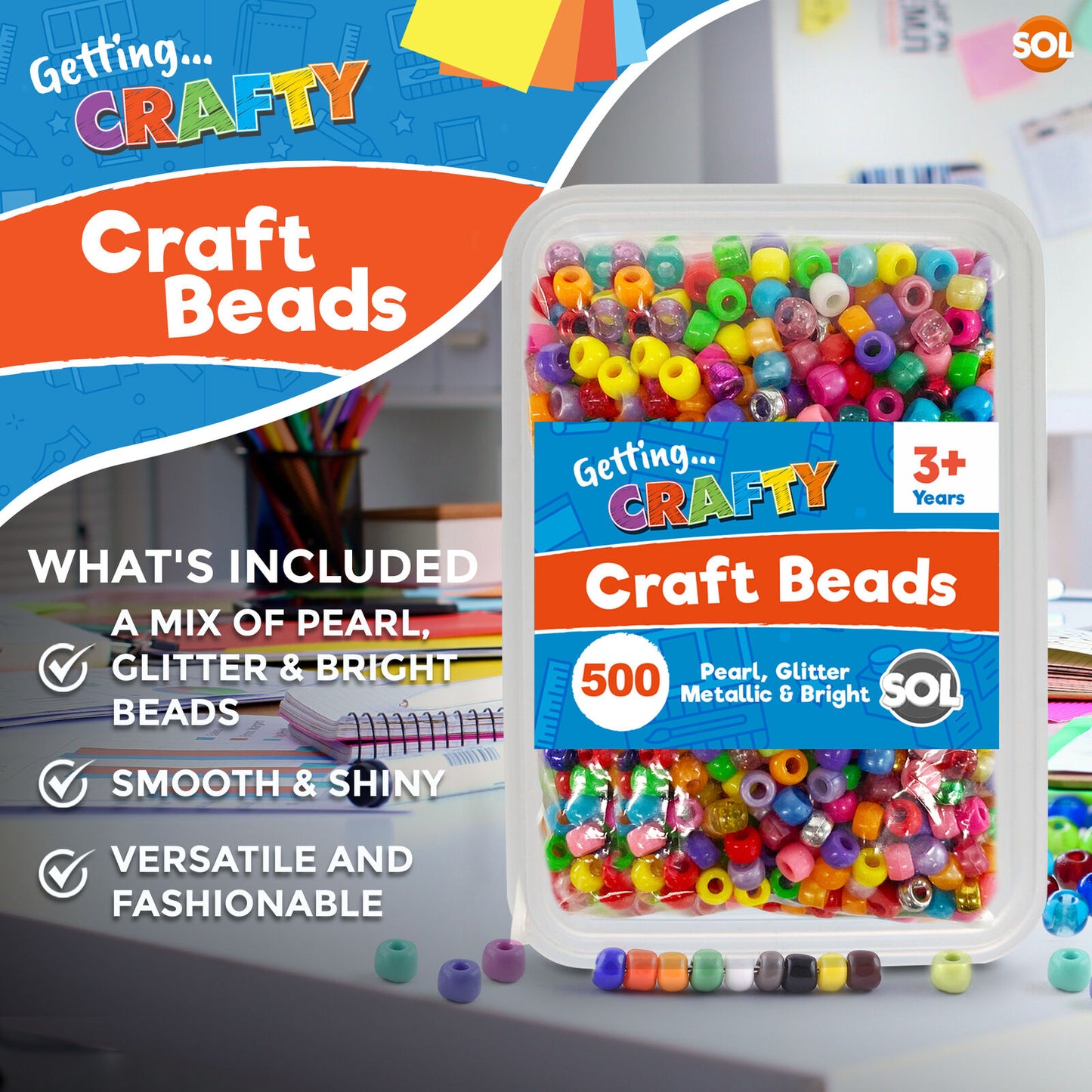 Pony Beads Jewellery Making | Mixed Acrylic Glitter Pearl | 500 Pack